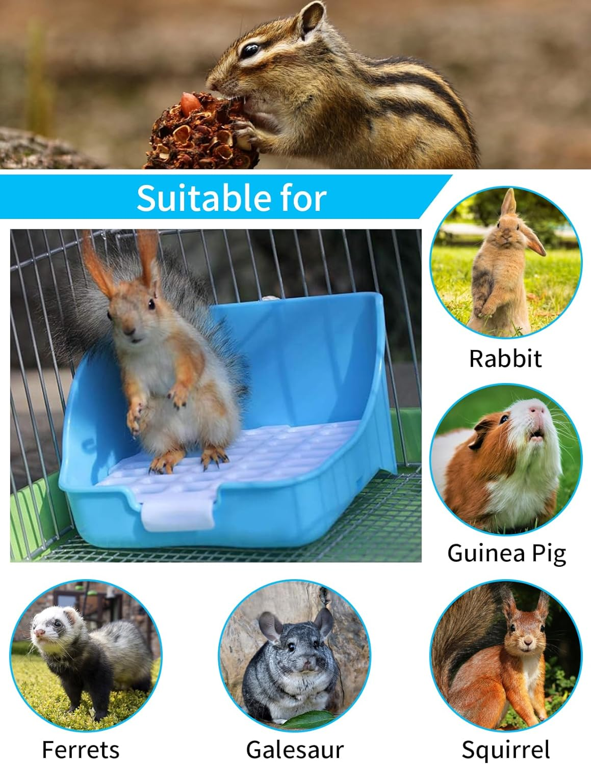 Rabbit Litter Box, Bunny Toilet Box, Large Rabbit Litter Box Trainer, Rectangular Plastic Square Cage Box with Hanging Clip, Bunny Corner Litter Pan Pet Toilet Potty Trainer, Small Animal Toilet (PK) - Pk image number 2