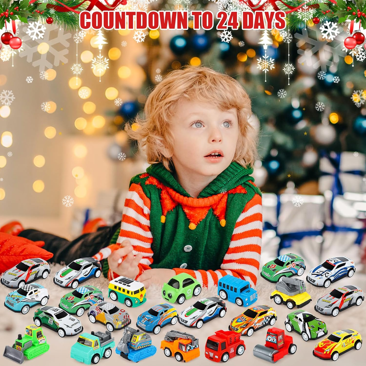 Advent Calendar Children 2024 Cars Toy Advent Calendar from 3 Years Boy, Christmas 24 Days Countdown Calendar Car Toy with Map image number 3