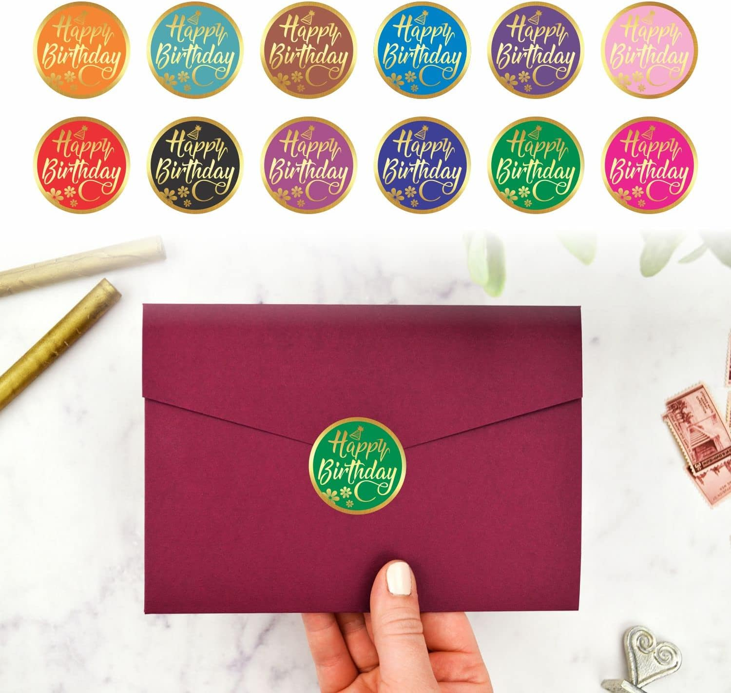 PARTH Impex Happy Birthday Stickers Seals Labels (Pack of 120) 2" Large round Gold Foil Stamping for Cards Gift Envelopes Boxes image number 4