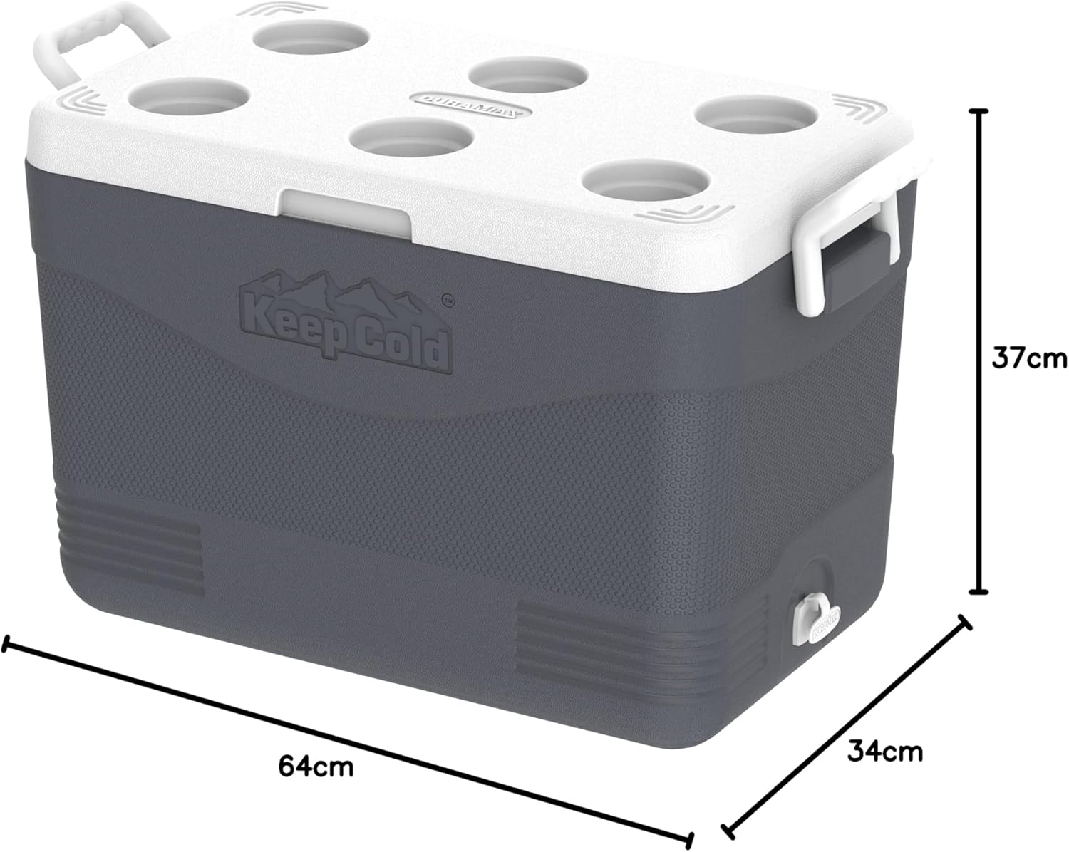 Duramax Picnic Icebox 46L, High Performance Cool Box with PU Insulation, Portable Cooler, 4 Days of Ice Retention, Side Handles with Secure Lid Locking & Cup Holders, Durable Cooler Box, Cool Grey image number 2