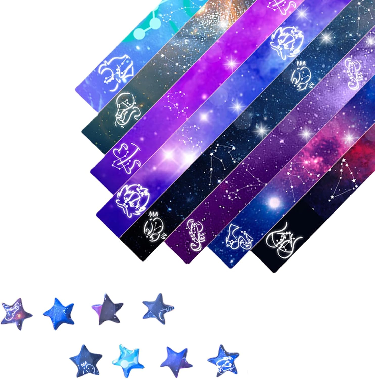 ZGWANSUI 540 Sheets Lucky Star Paper Strips, 12 Constellation Origami Star Paper Strips 8 Patterns, Paper Strips to Make Origami Stars, Starry Sky Star Folding Making Paper Strips for Art Craft DIY, A