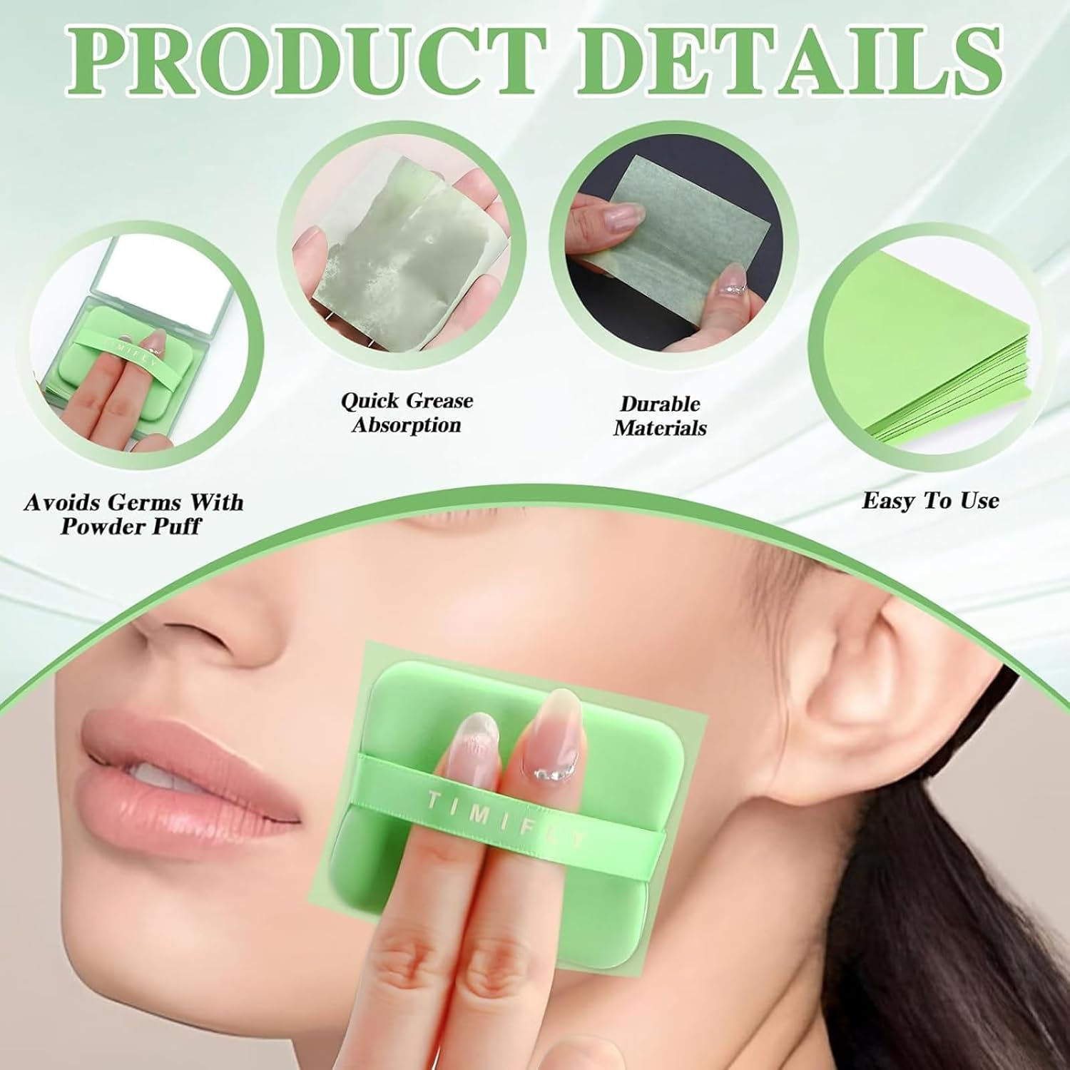 500 PCS Blotting Paper, Green Tea Facial Oil Absorbing Sheets for Oily Skin, Portable Pack with 4 Refills, Quick Shine Control for Work, Travel and Social Events image number 4