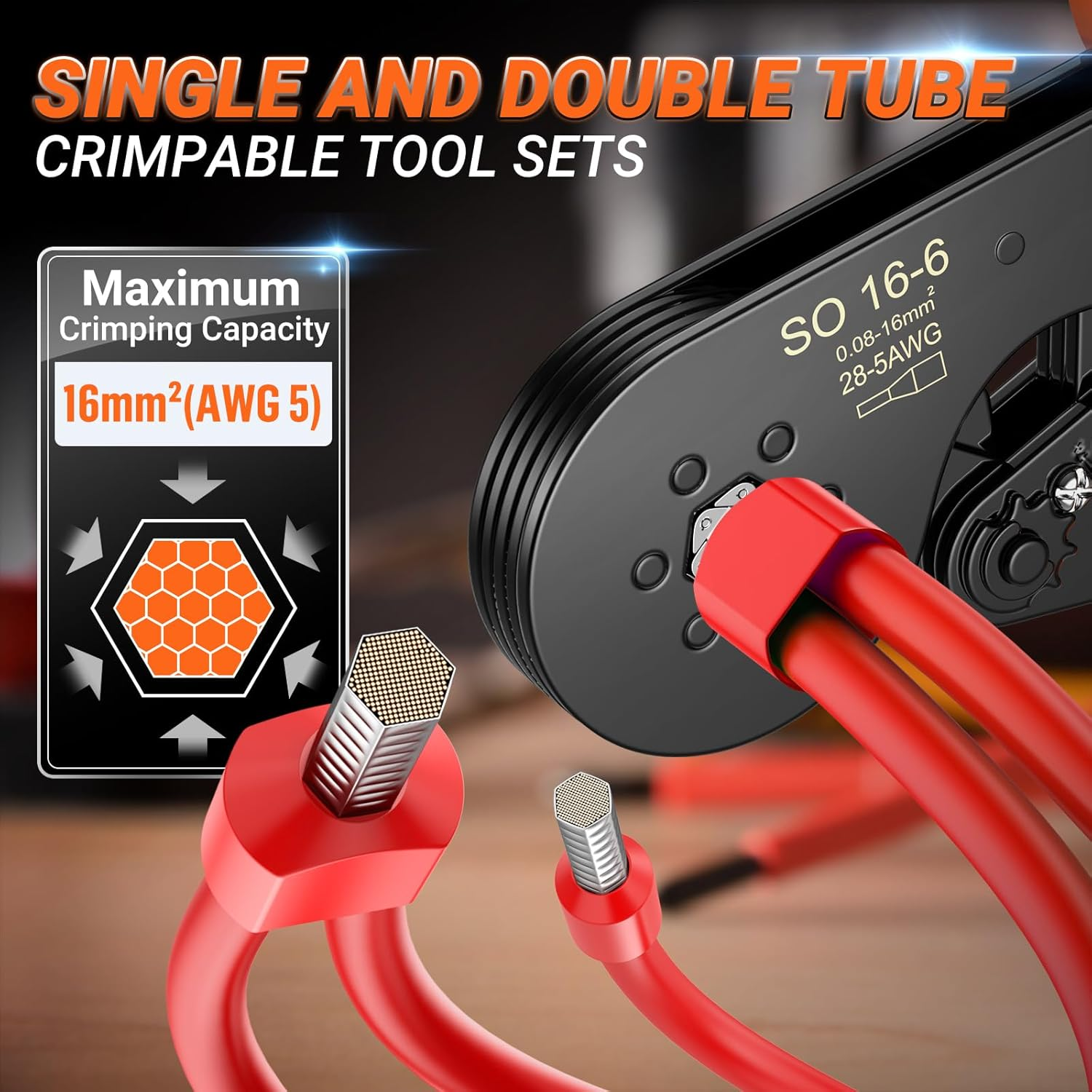 Ferrule Crimping Tool Kit, Preciva Upgrade Double & Single Ferrules Connectors,16-6 Hexagonal Ratchet Jaw Wire Crimping Pliers AWG 28-5 (0.08-16Mm&sup2;) with 1200PCS Terminal Connector Sleeves, CP94120 image number 6