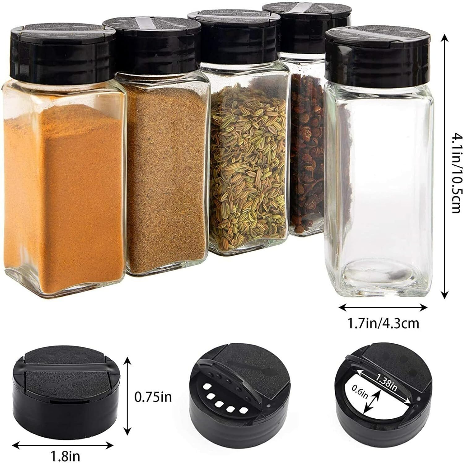 Veonly 24Pcs Square Glass Spice Jars Clear Spice Jars with Lids Labels Funnel Brush,1Pcs Silicone Collapsible ​Funnel Test Tube Brush Chalk Marker image number 1