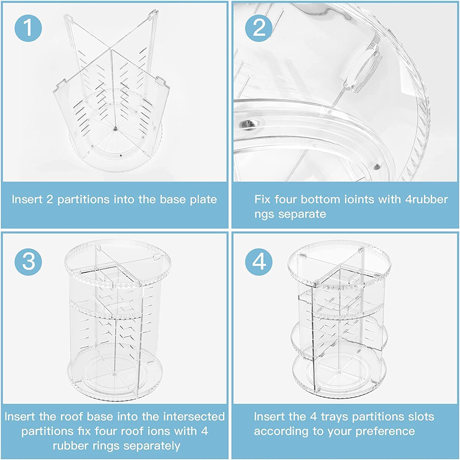 Makeup Organizer 360 Degree Rotating, Adjustable Makeup Display Case, Large Capacity, Fits Jewelry, Makeup Brushes, Lipsticks and More, Perfect Makeup Organizer on the Dresser (Clear) image number 2