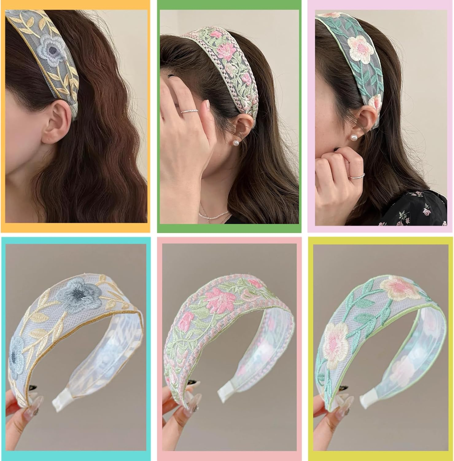 Ypkia Pack of 3 Vintage Embroidered Flowers Headband Women'S Wide Edge Fabric Lace Hair Band Hair Accessory for Women image number 3