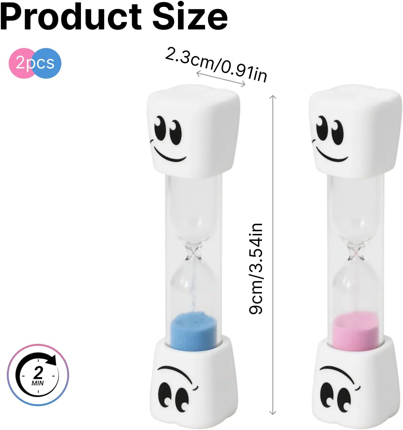 Pack of 2 Colorful 2 Minute Toothbrush Sand Timer Set for Kids, Blue and Pink Smiling Face Hourglass Timers for Dental Hygiene and Time Management, Promotes Dental Hygiene and Time Management image number 5