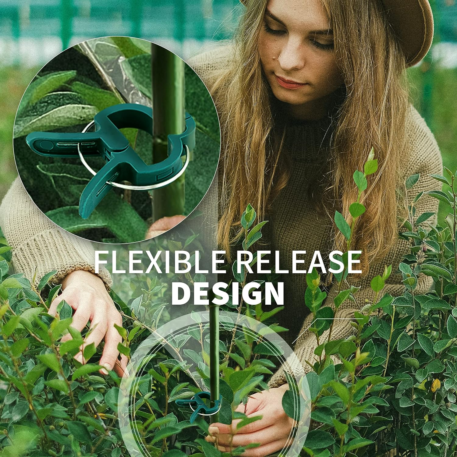 Ram-Pro 40 Piece Green Gentle Gardening Plant & Flower Lever Loop Gripper Clips, Tool for Supporting or Straightening Plant Stems, Stalks, and Vines image number 3