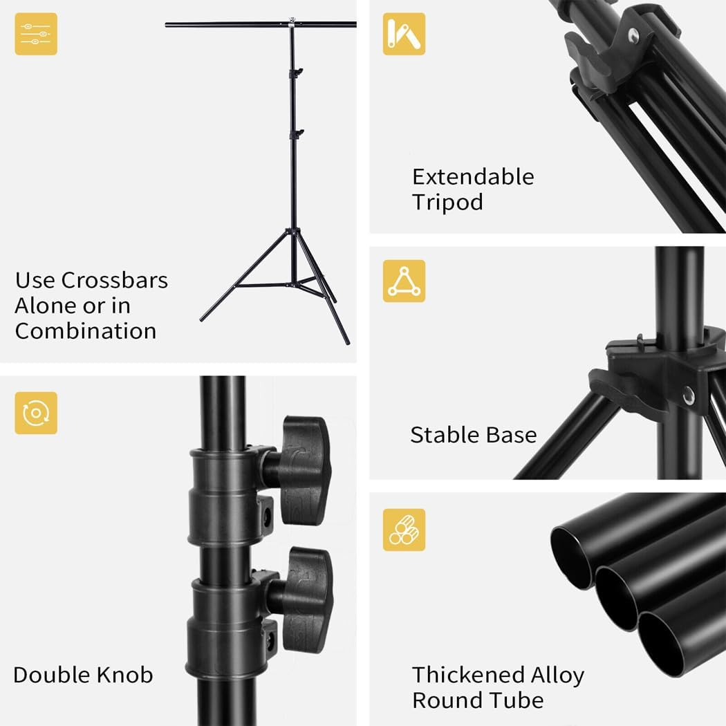 Adjustable T-Shape Backdrop Stand Kit Photo Background Screen Photography with Two Clamp (0.7 * 0.8 M / 2.3 * 2.62Ft) image number 5
