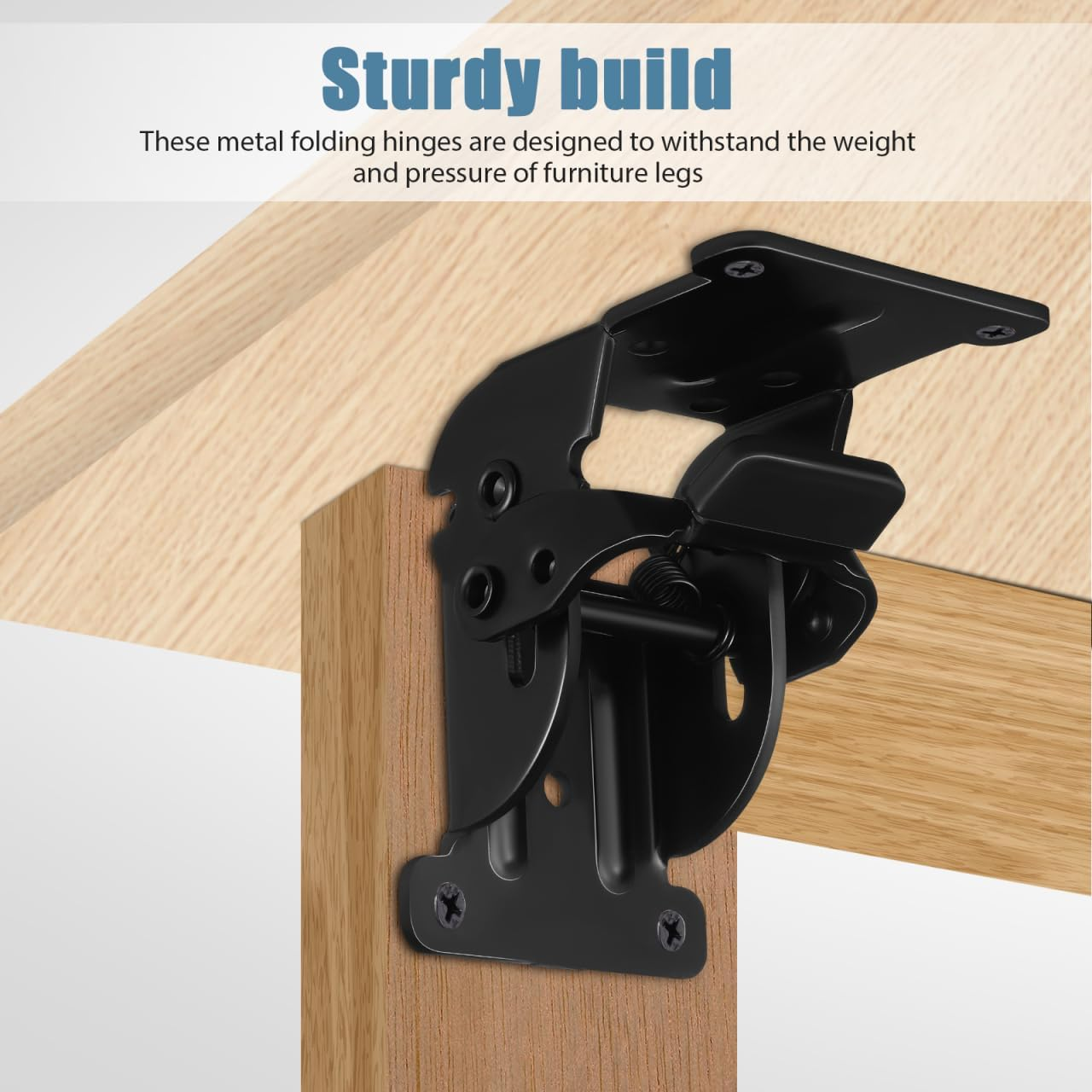 Tofficu Self Locking Hinge Brackets 4Pcs Furniture Hardware Connectors for Table Legs Folding Hinges for Wood Sectional Sofa image number 6