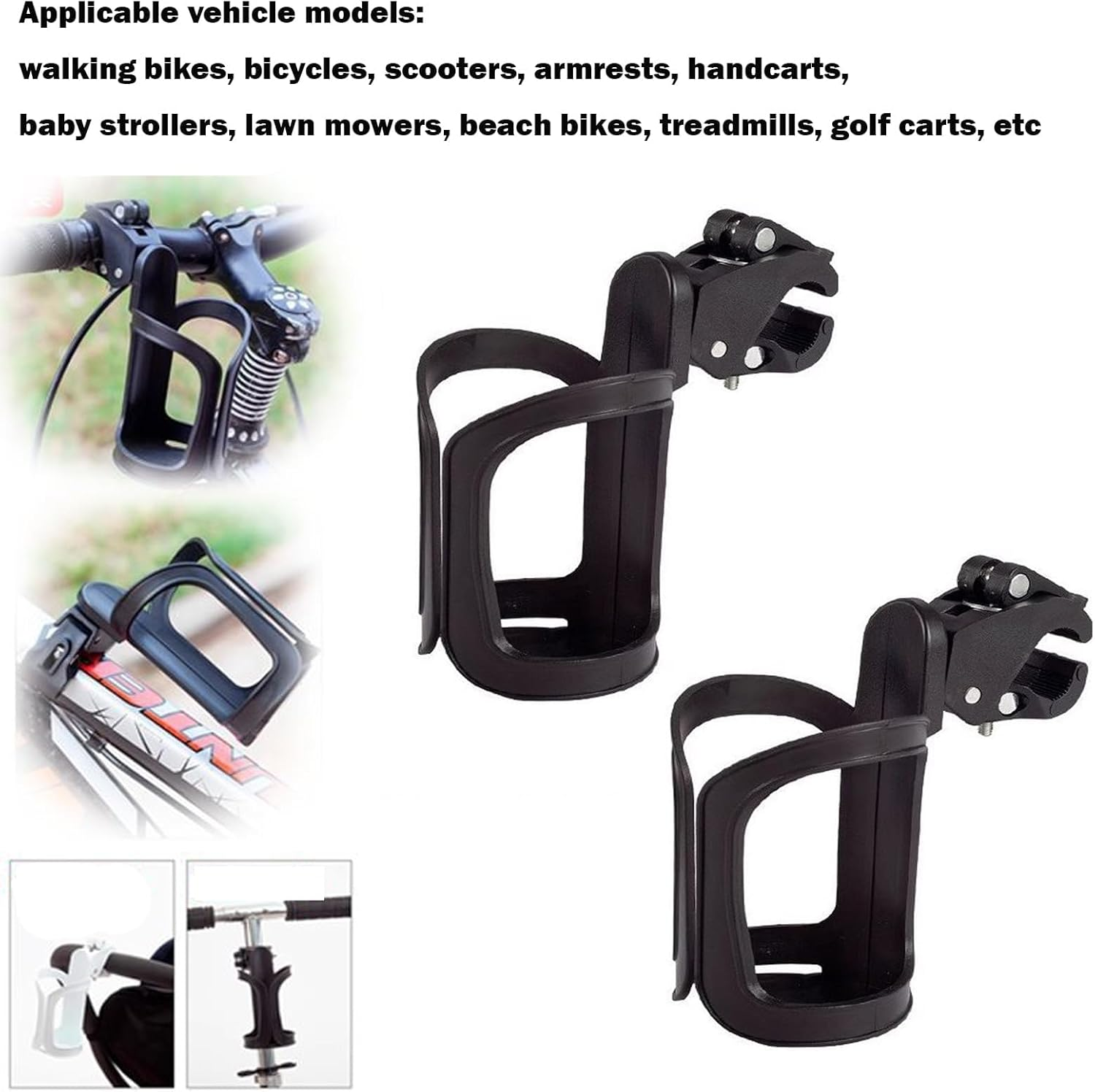 2Pcs Cup Holder Stroller, Cup Holders for Wheelchairs, 360 Degrees Rotation Bike Cup Holder, Stroller Cup Holder, Large Caliber Designed Cup Holder for Walker, Bike, Wheelchair, Walker, Scooter image number 3