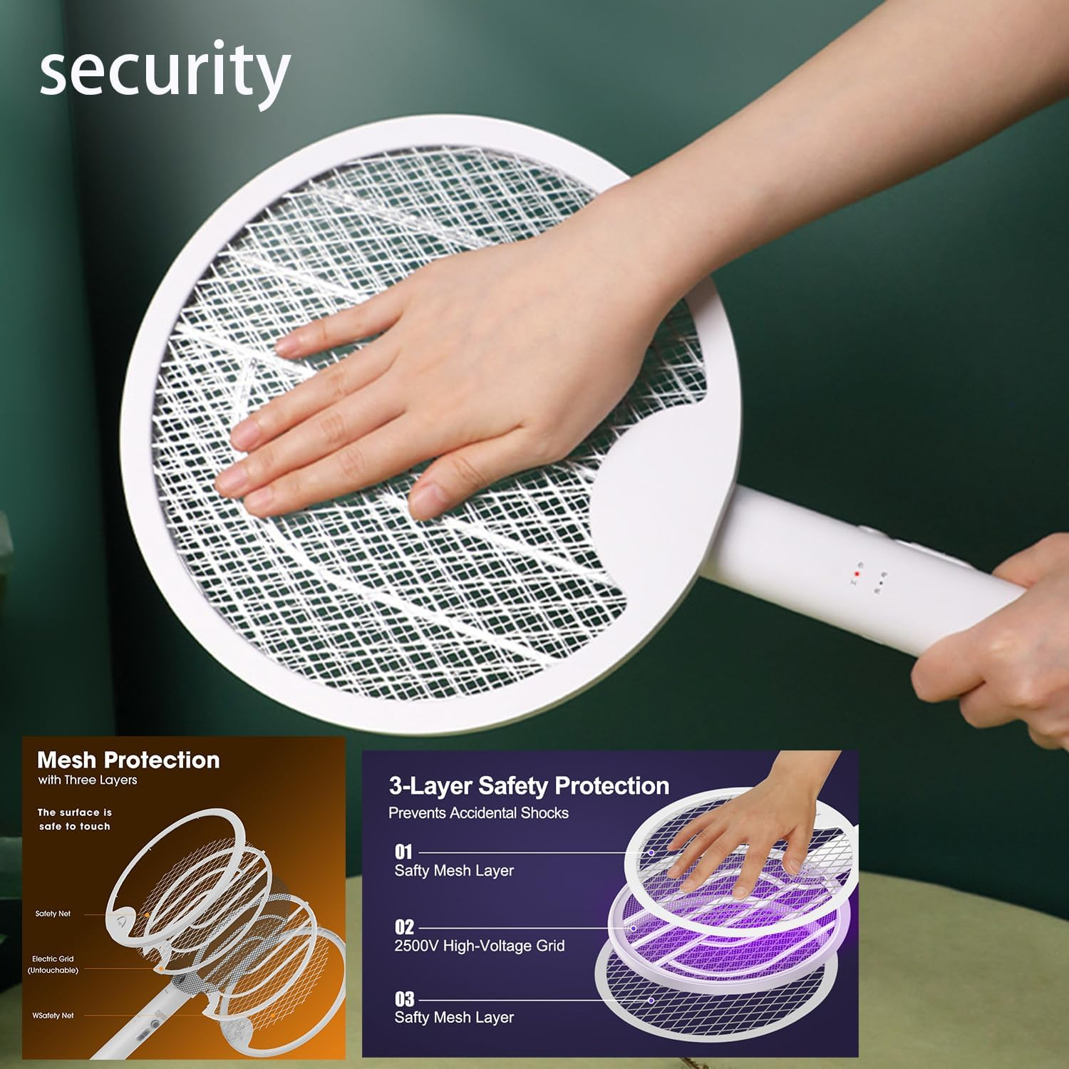 Electric Fly Swatter（2 Pack）180&deg; Foldable Bug Mosquito Zapper,3000V Mosquito Killer Lamp Electric Hangable Fly Killer Light Fly Insect Trap Killer for Bedroom Home Backyard Garden and Barbecue Picnic