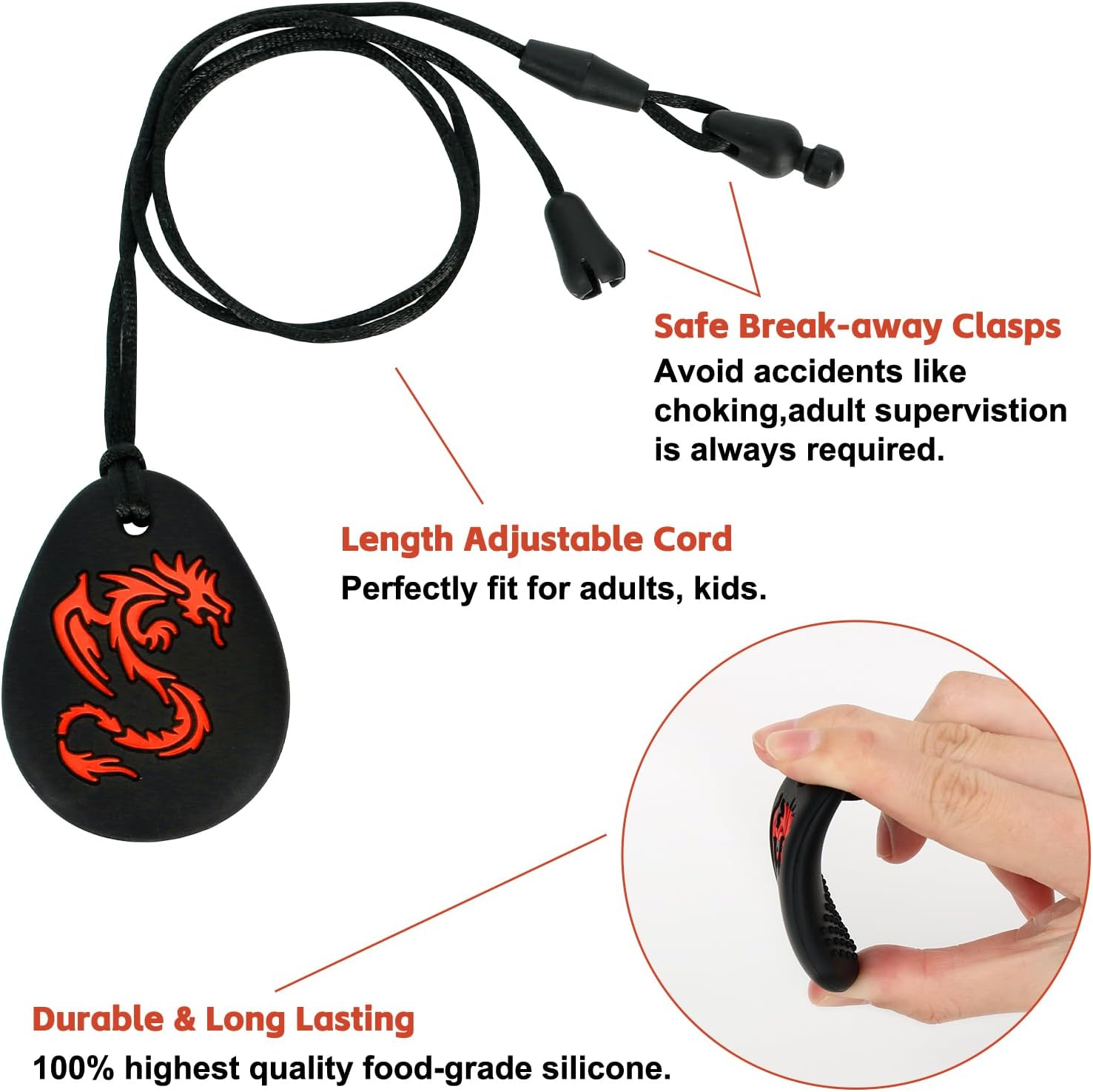 Chew Necklace for Sensory Kids & Adults | 2-Pack Dinosaur Designs | Safe Silicone Chew Toys for Autism, ADHD, SPD | Durable & Easy to Clean image number 3