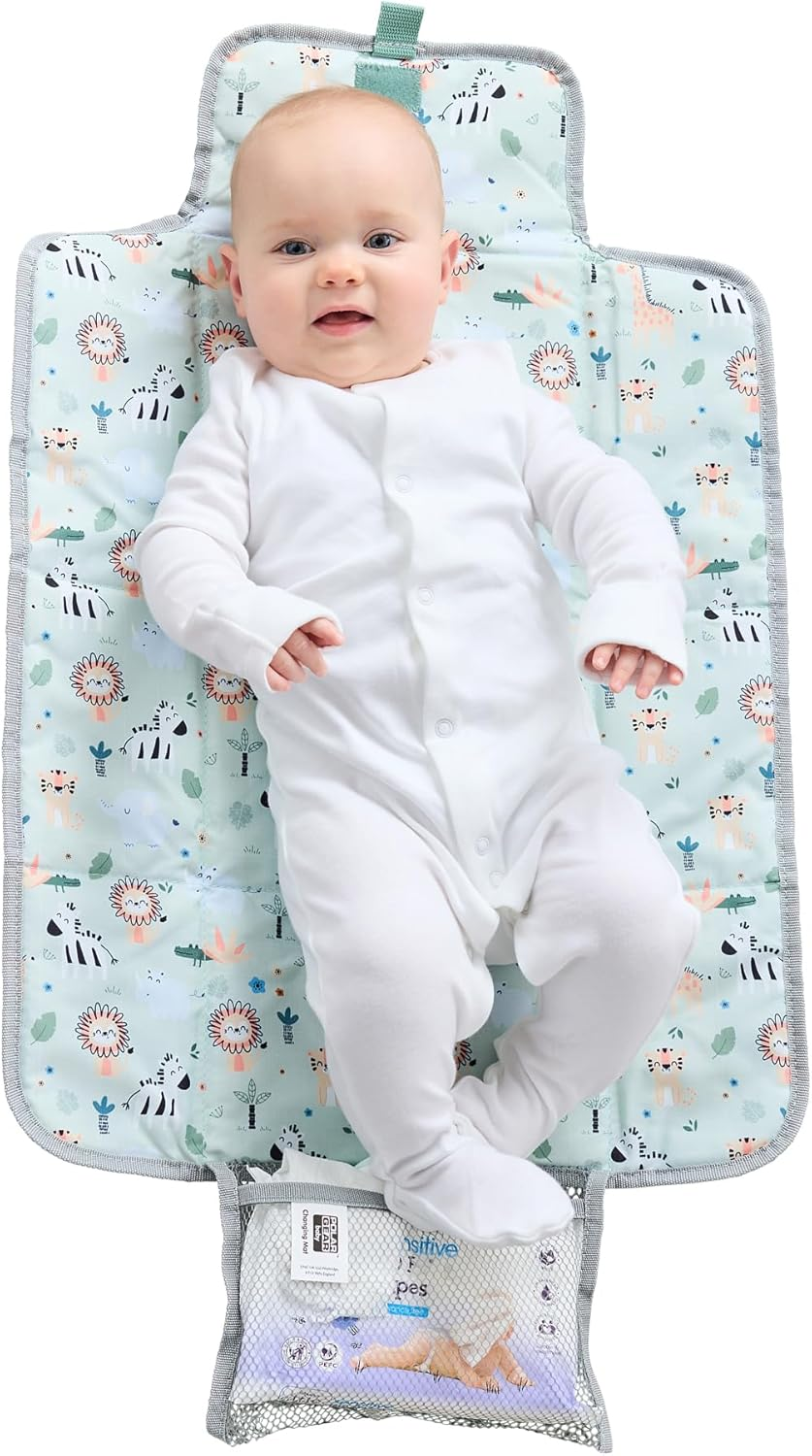 Polar Gear Baby Changing Mat &ndash; Wipe-Clean Changing Mat for Newborns &ndash; Travel Changing Mat with Pocket &ndash; Padded, Foldable Changing Matt Baby &ndash; Safari