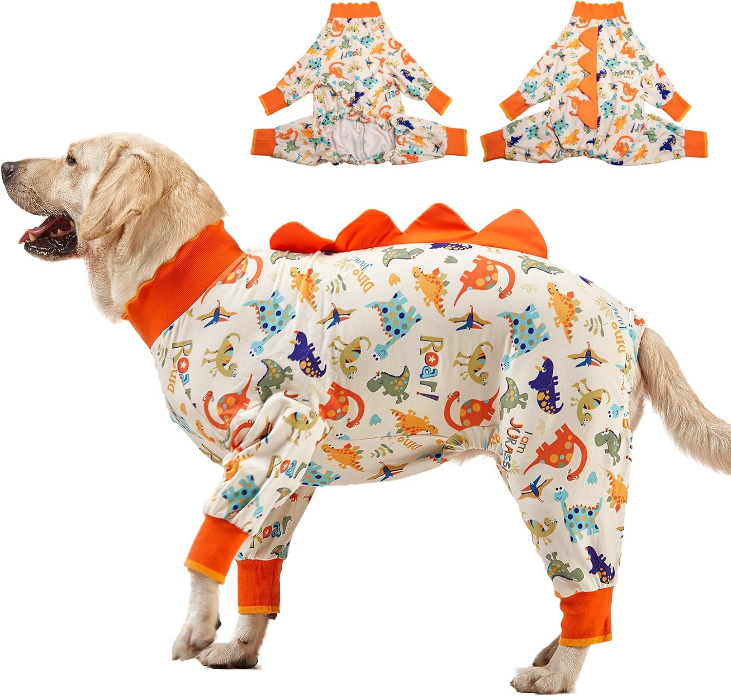 Lovinpet Big Dog Onesie, Large Dog Pajamas, anti Licking, Post Surgery Recovery Dog Clothes, Large Dog Jammies,Lightweight Stretch Jersey Knit Jurassic Blue Prints Dog Clothing, UV Protection/Xxl image number 3