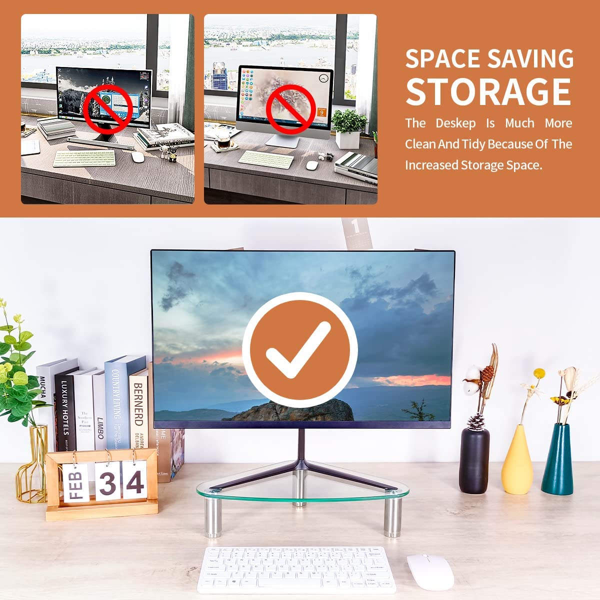 Hemudu Computer Monitor Stand Riser/Triangle save Space Desktop Corner Stand for Computer, Laptop,Hd01T-003P image number 2