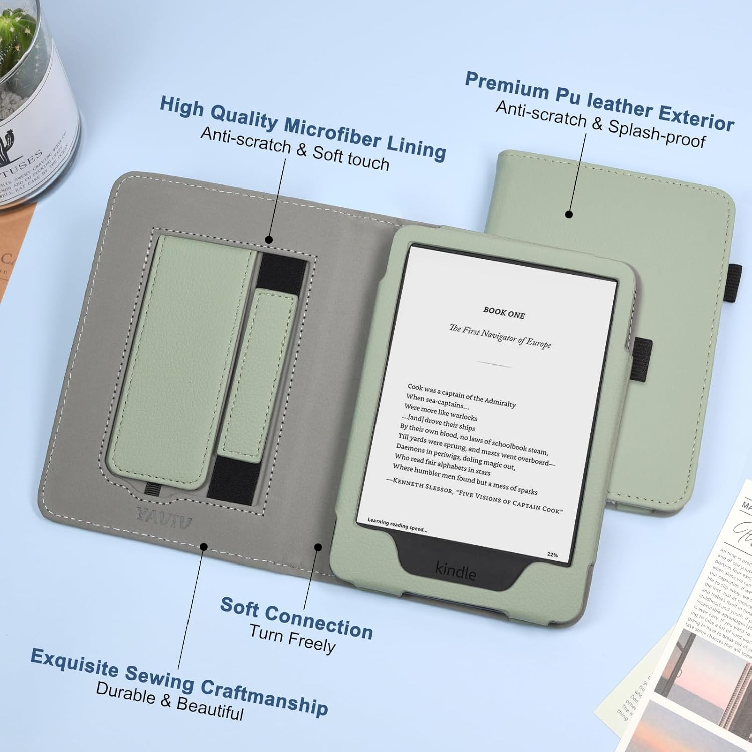 Case with Stand for for 6" Kindle (2024 & 2022, 11Th Gen) &ndash; PU Leather Smart Cover with Auto Sleep/Wake & Hand Strap for Kindle 2024, Sage - Rose Gold image number 4