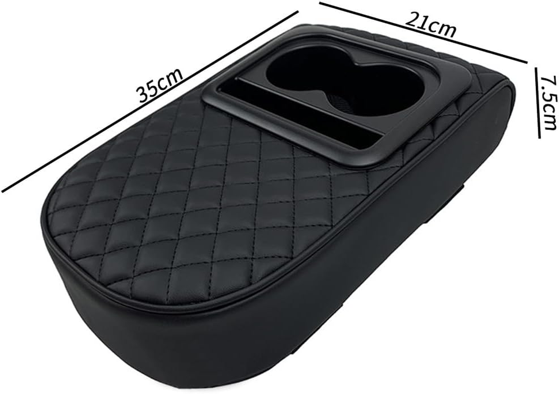 TOMVAES Car Armrest Cover,Leather Armrest Support Elbow Rest Pillow,Auto Center Console Cushion Pad with Cup Holder and Organizer for Suv/Truck/Vehicle,Black image number 3
