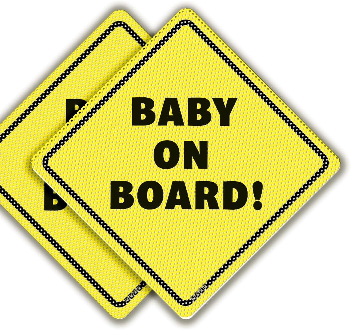 Baby on Board Sticker Sign - Essential for Cars - 2 Pack, 5.5" by 5.5" - Bright Yellow and See-Through on Window - Best Safety Signs - No Need for Suction Cup or Magnet - Durable and Strong Adhesive