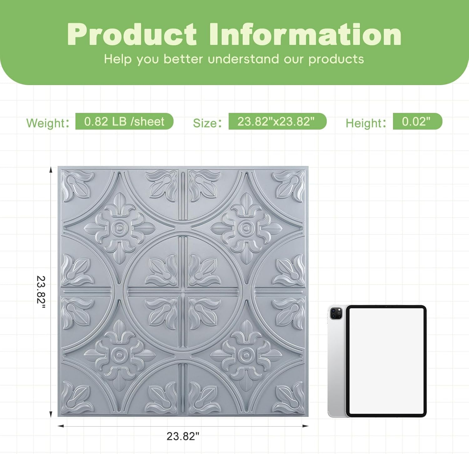 Art3D Drop Ceiling Tiles 2X2, Glue-Up Ceiling Panel, Fancy Classic Style in Gray image number 3