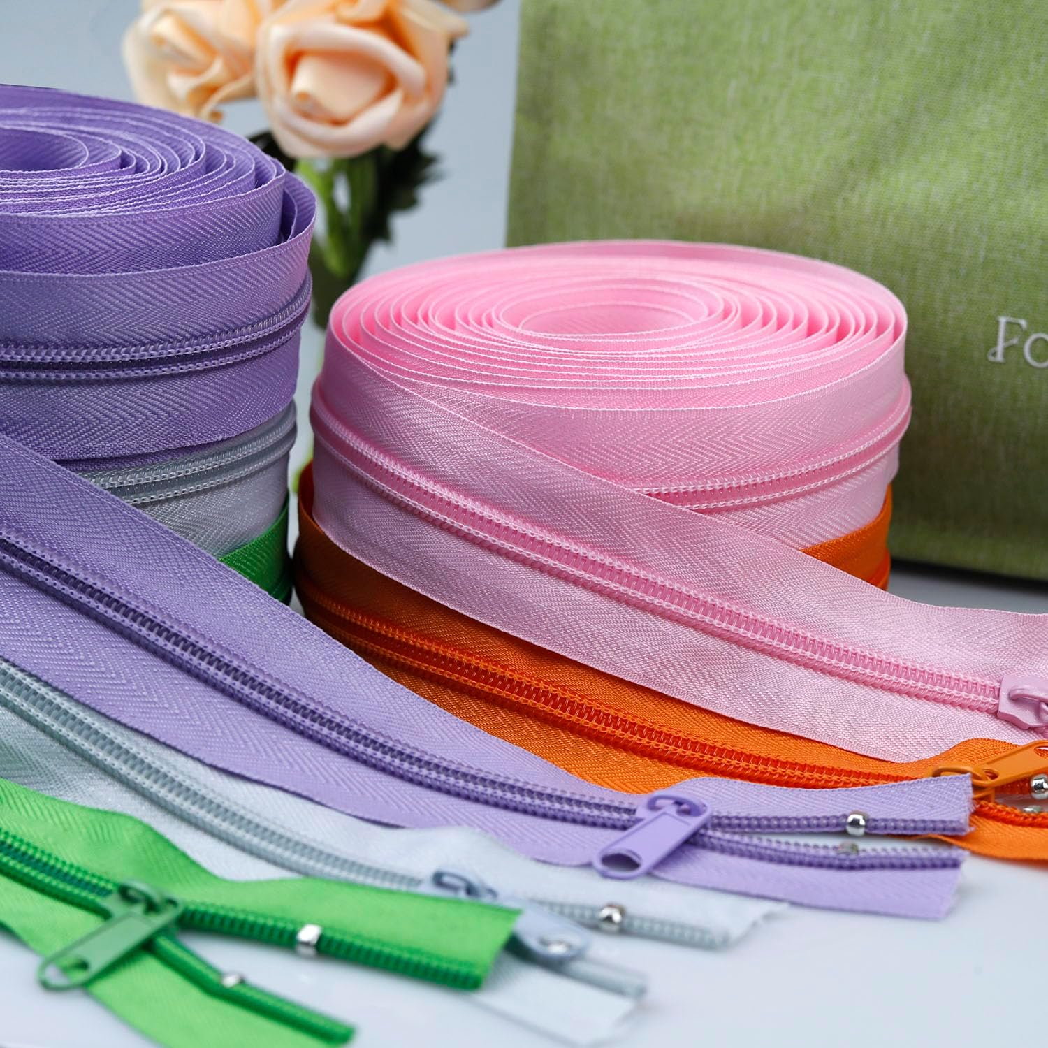 YZSFIRM #3 Nylon Zipper Tape for Sewing - 10 Yard Coil Zippers by the Yard Black for DIY Craft - Replacement Roll with 10 Bulk Metal Sliders - 10 Double Sliders image number 2