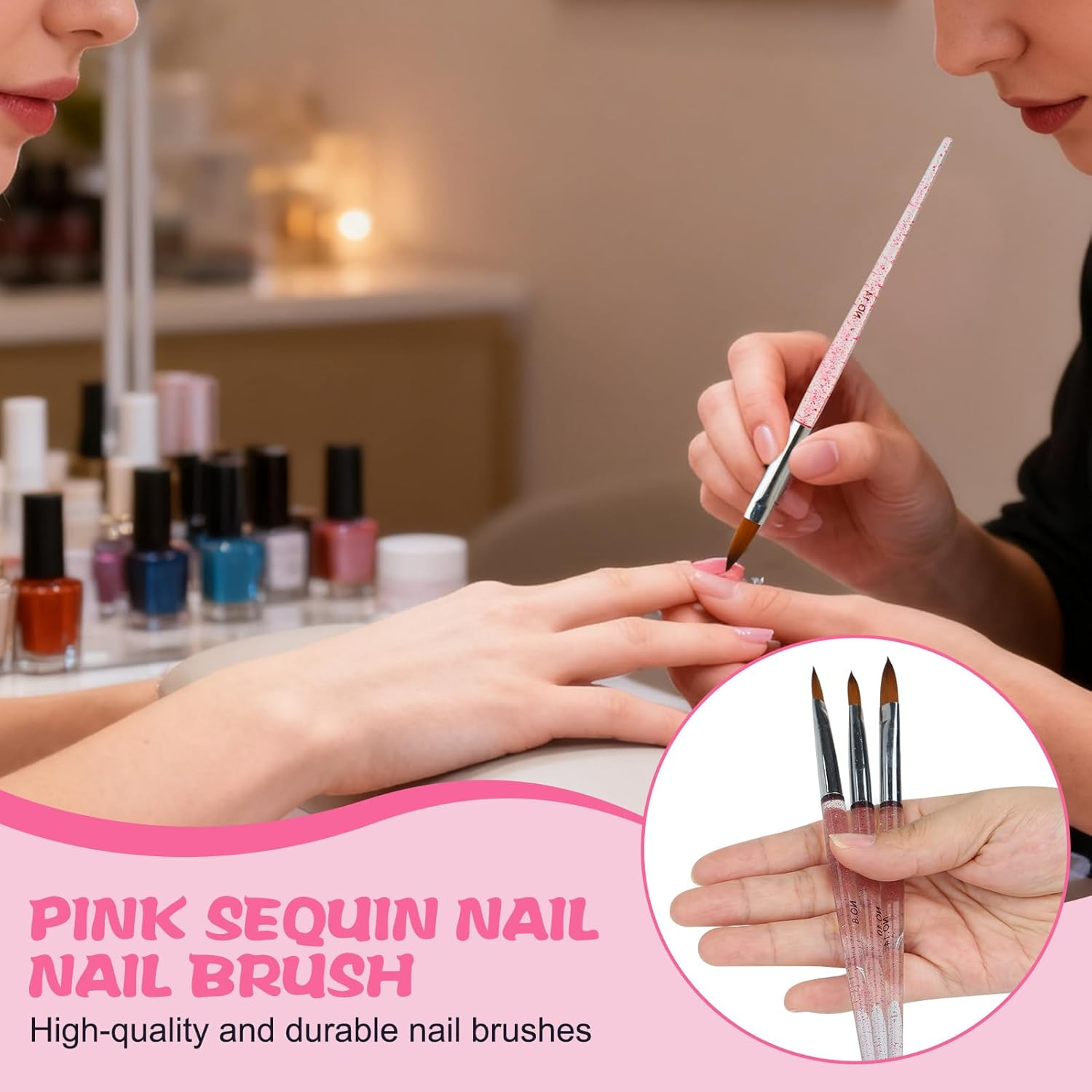 Acrylic Nail Brush Set (3 Pcs, Sizes 8/10/14), Professional Nail Brushes for Application Acrylic Powder Nail Art Extension and 3D Nails Carving for DIY Home Salon Nail Art Manicure Tool image number 2