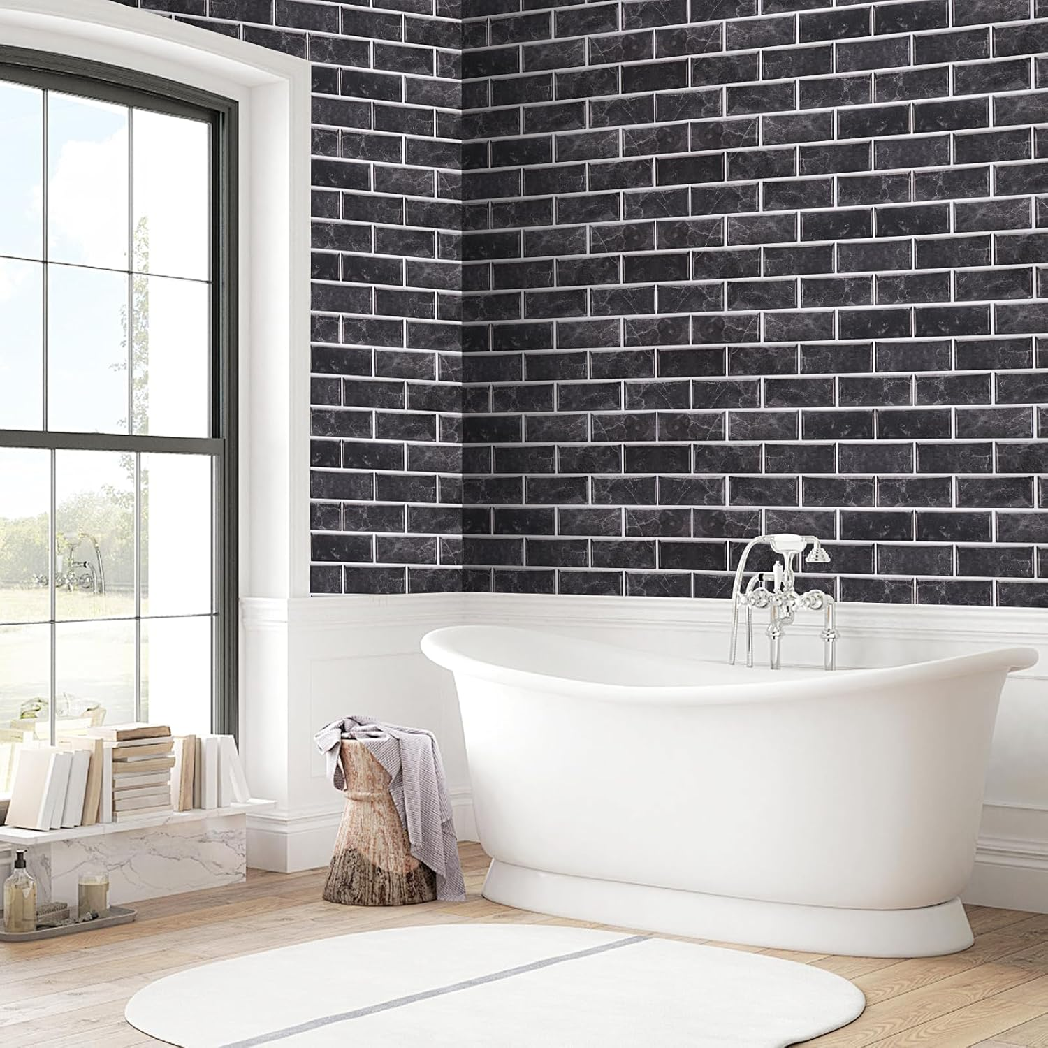 12 PCS Peel and Stick Tiles Kitchen, Stick on Kitchen Tiles, Tiles Self Adhesive, Tile Stickers for Kitchens, Bathrooms, Wall Art and Interior Decoration(Black) image number 1