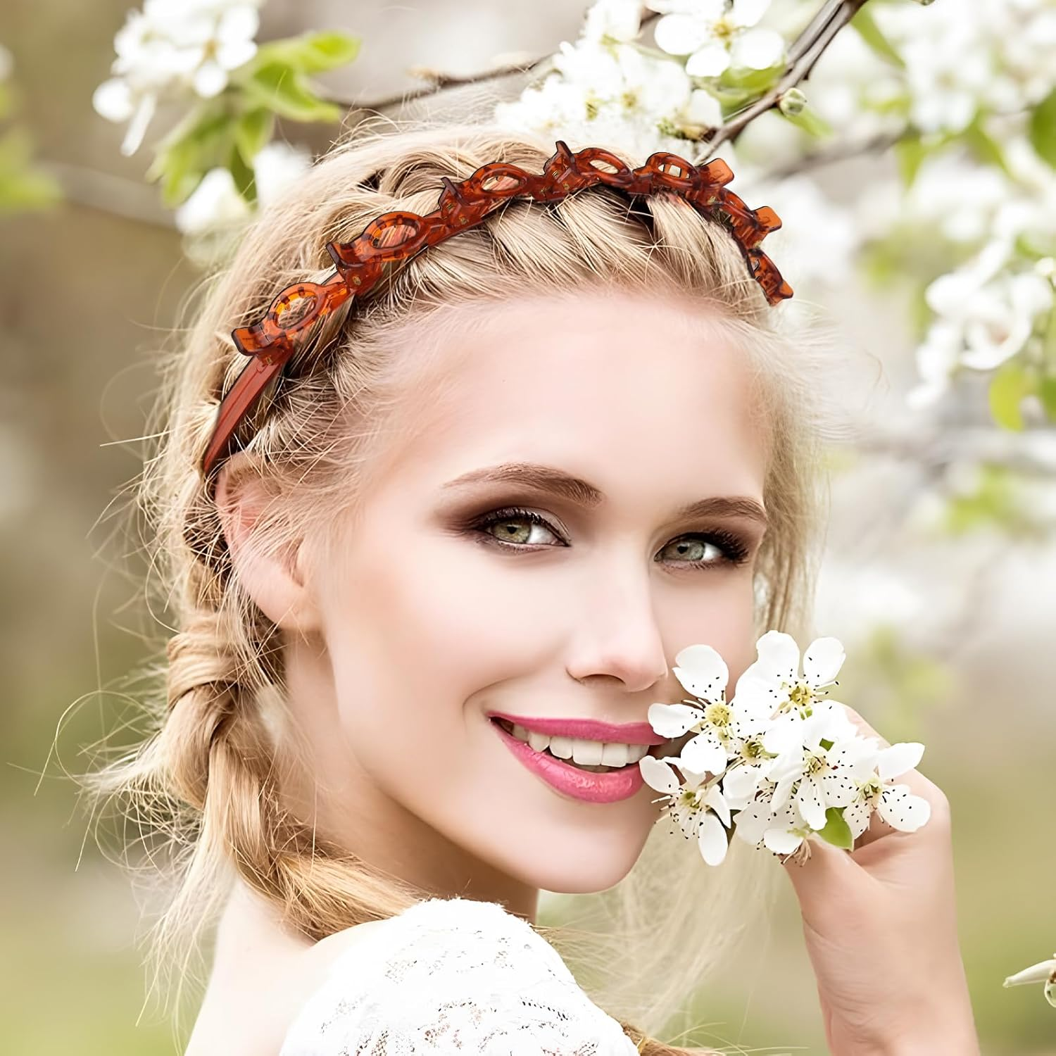 Pack of 4 Headband with Clips, Braided Headband with Clips, Bangs Headband with Clips, Headband with Clips with 4 Hair Clips for Women, Girls (Black + Brown) image number 1