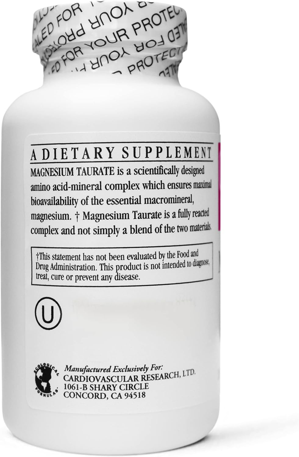 Cardiovascular Research Magnesium Taurate - 125 Mg Elemental Magnesium - 180 Veggie Caps in Each Sealed Bottle - 2 Bottles - 360 Vegetarian Capsules image number 1