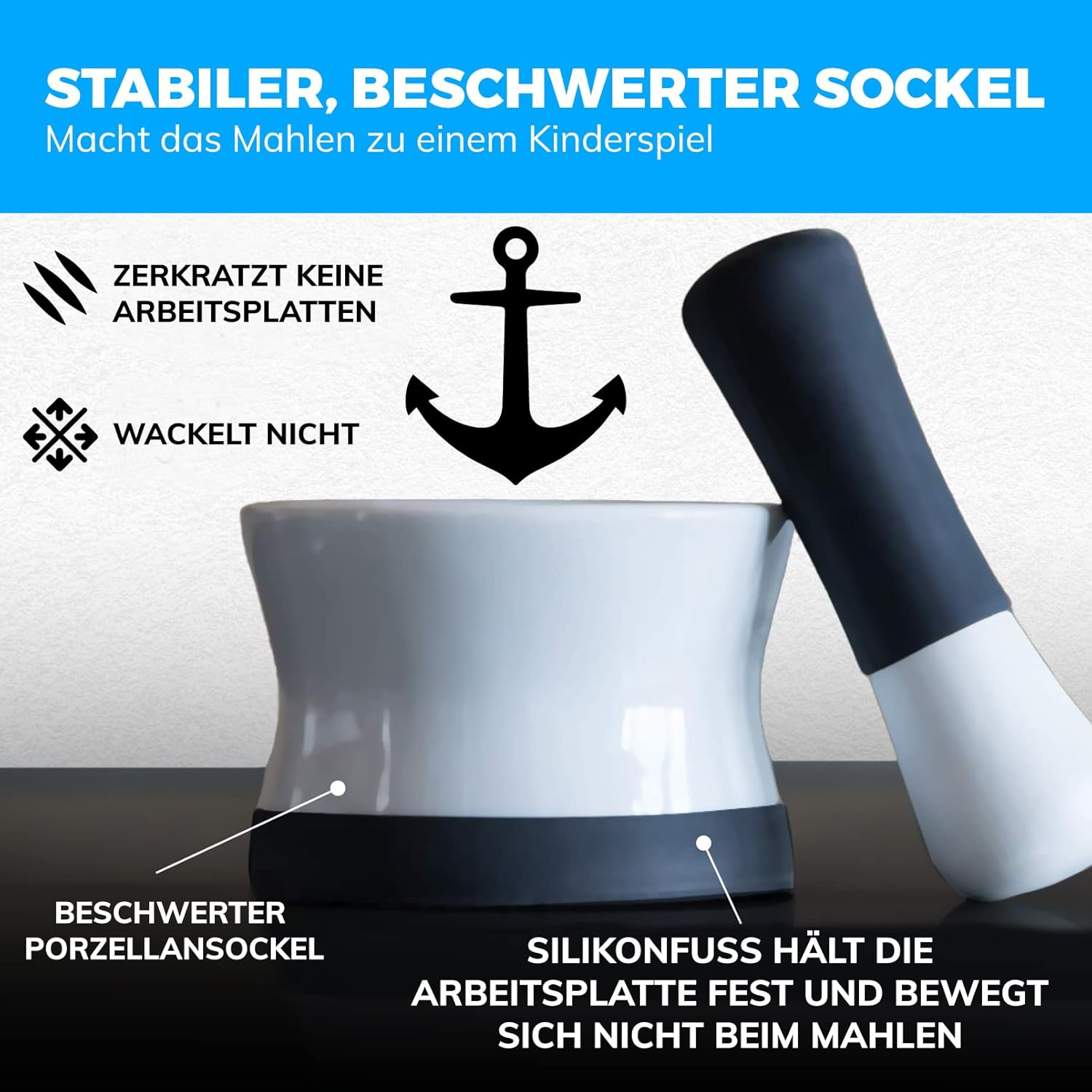 Ez-Grip Silicone & Porcelain Mortar and Pestle with Non-Slip Detachable Silicone Base - Best for Guacamole - Dishwasher Safe by Cooler Kitchen image number 6