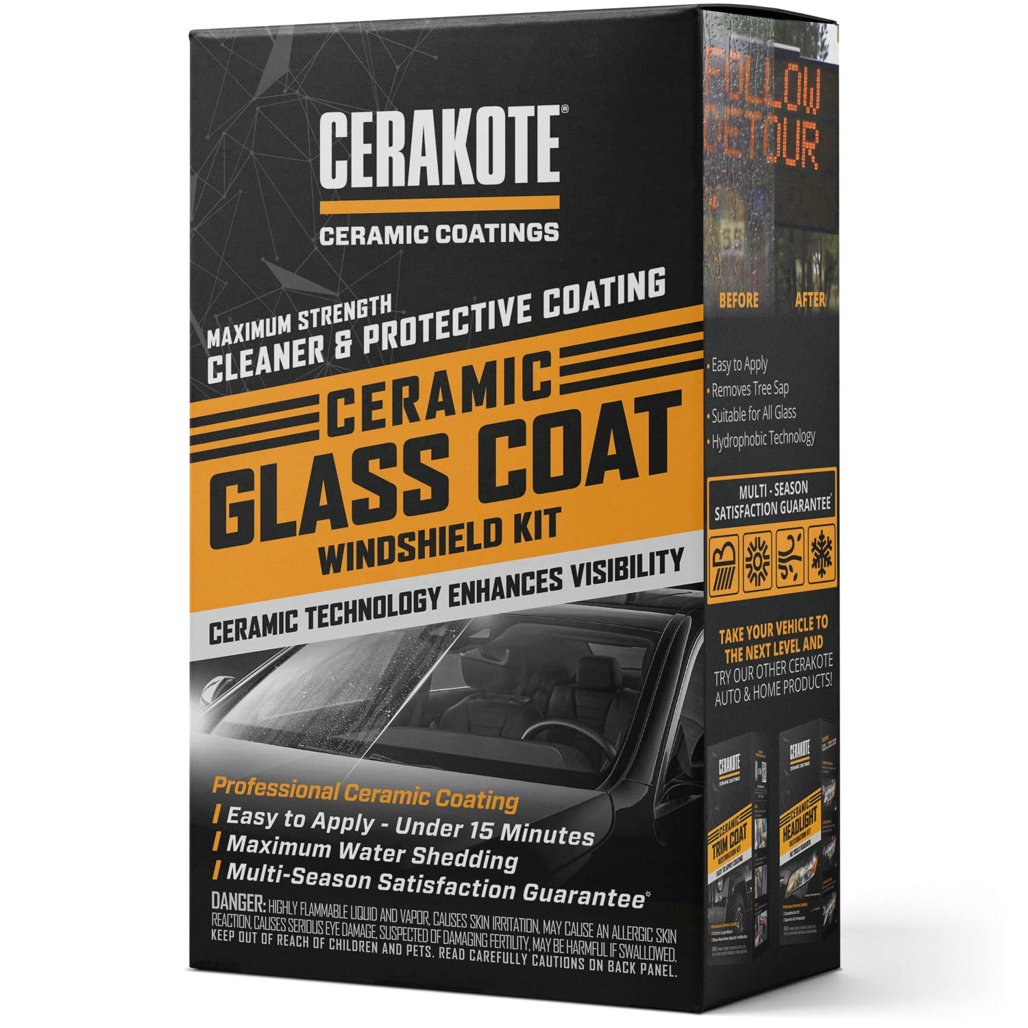 CERAKOTE Ceramic Glass Coat Windshield Kit &ndash; Max Strength Rain Repelling Coating &ndash; Easy to Apply &ndash; Includes Glass Cleaning Wipes &ndash; Long Lasting Ceramic Formula &ndash; Guaranteed Maximum Water Shedding image number 1