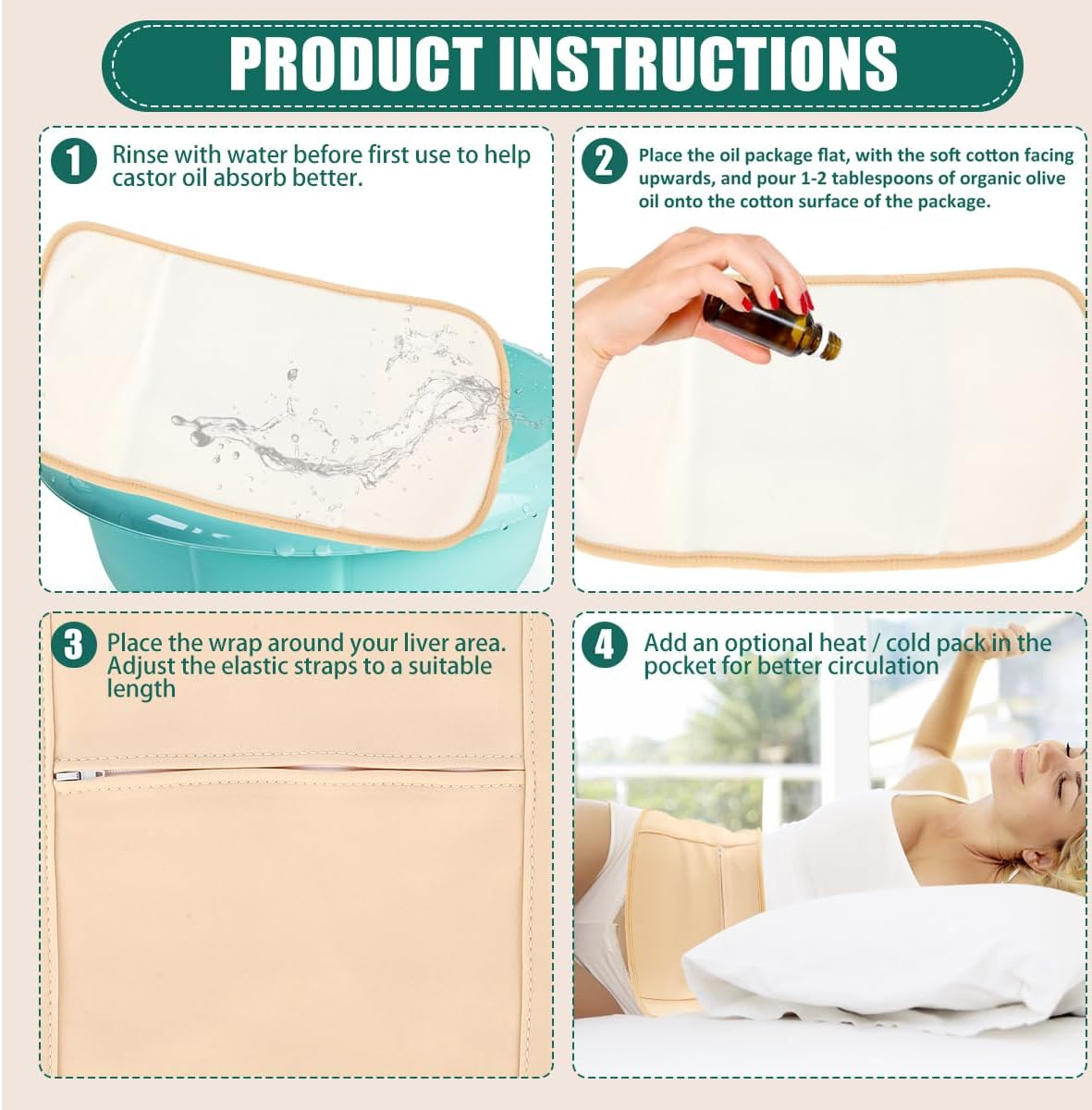 6 Pcs Oil Pack Wrap, Waist Neck Oil Pack Set, Organic Oil Pack, Organic Cotton Flannel for Oil Packs, Oil Pack Kit for Waist and Neck, Khaki (A 2) - A 2 image number 6