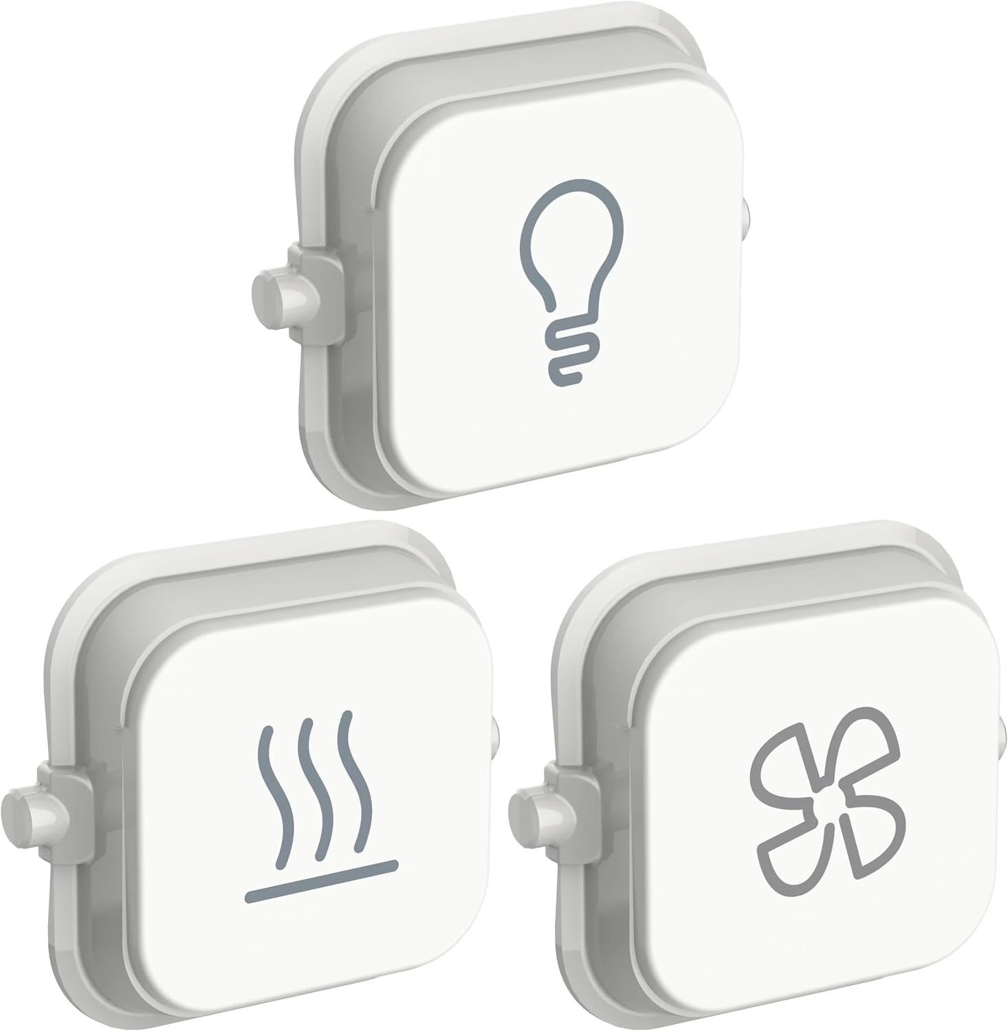 Dolly Rocker with Icon, for Clipsal Iconic Series Wall Switches, Vivid White, 40LR-VW 40HR-VW 40FR-VW - Light, Heat and Fan Icons 3 Pack (3Pcs Light, Fan, Heat)