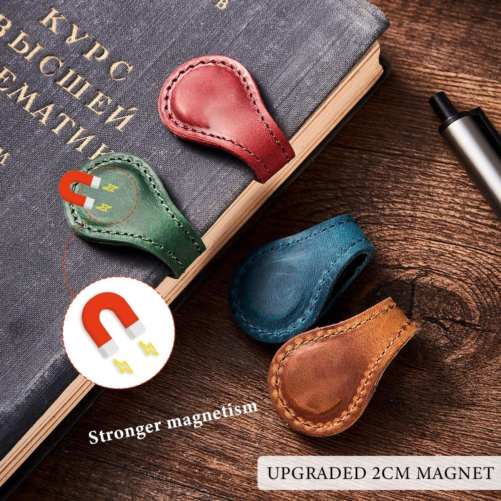 6Pcs Magnetic Leather Bookmarks - Personalized Vintage Handmade Bookmark Page Holder, Portable Magnetic Non-Slip Bookmarks, Practical Gifts for Family, Friends, Lovers and Students image number 4