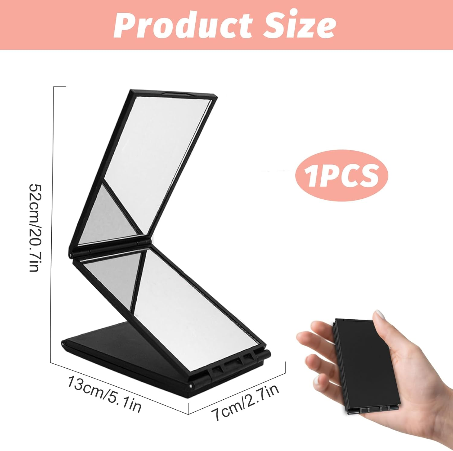 Tiyiyok 360 Degree Mirror, 4-Way Mirror, Cosmetic Mirror, Foldable Compact Mirror, Portable Makeup Folding Mirror, Travel Mirror, Hand Mirror for Hair Styling, Beard Care, Makeup image number 1