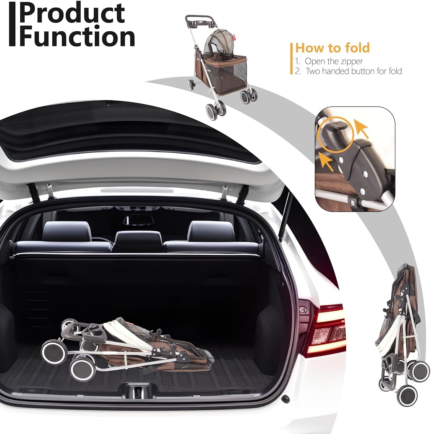 Pet Stroller Dog Stroller Cat Stroller 4 Wheels Pet Stroller Foldable Portable Dog Cat Stroller with Large Pocket, Cup Holder for Medium Small Dogs Cats Dog Pram Dog Cat(Color:C) - C image number 5