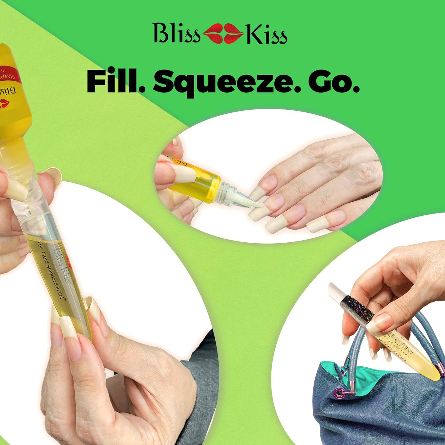 Nail Care Headquarters Refillable Holographic Cuticle Oil Pen for Nails - Empty Holo Squeeze Nail Oil Pen with Brush from by Bliss Kiss 3-Pack image number 6