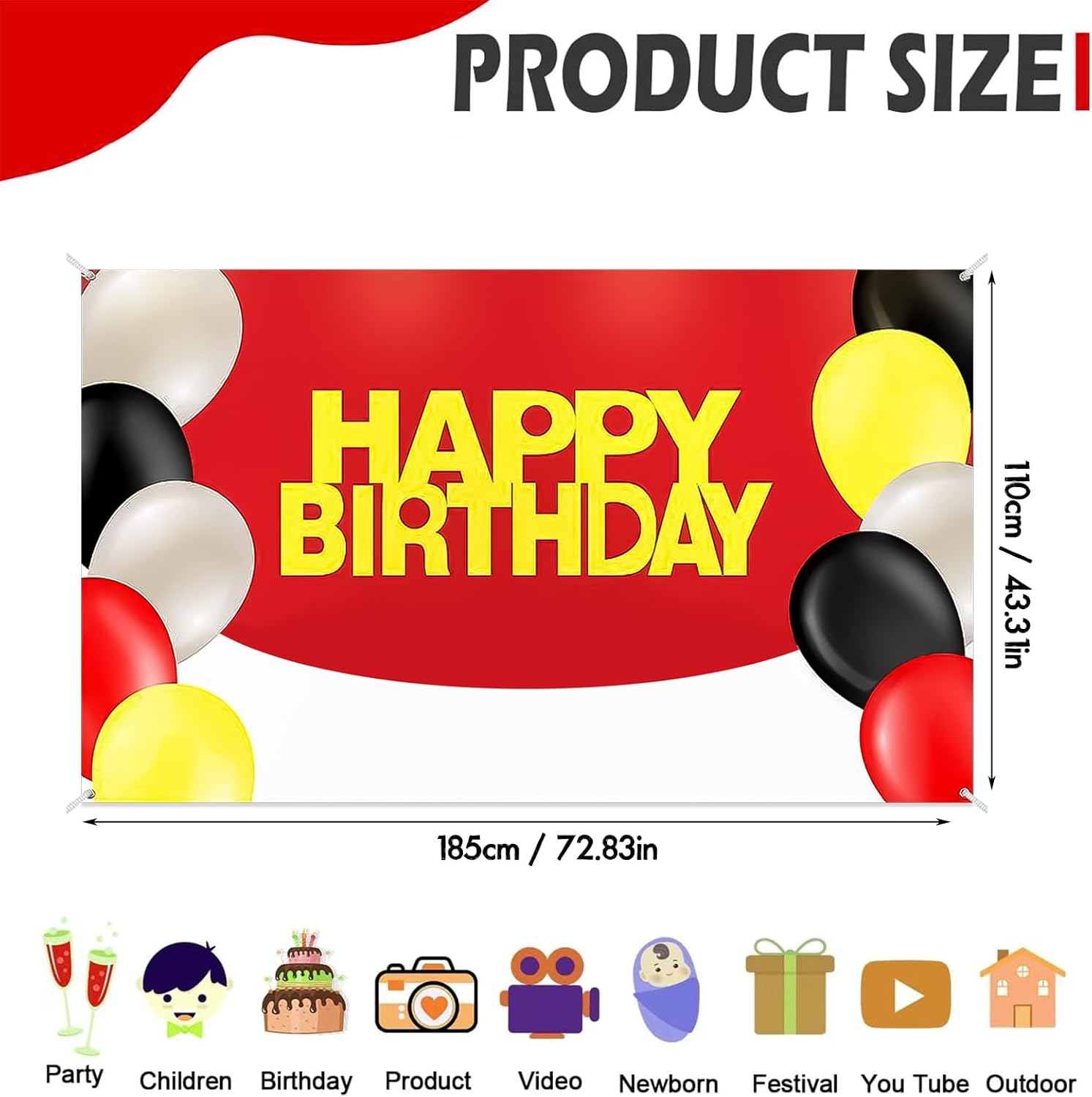 6.1 X 3.6 Feet Red White Ball Birthday Backdrop Extra Large Happy Birthday Photography Backdrop Party Background Banner for Kids Birthday Party Decoration