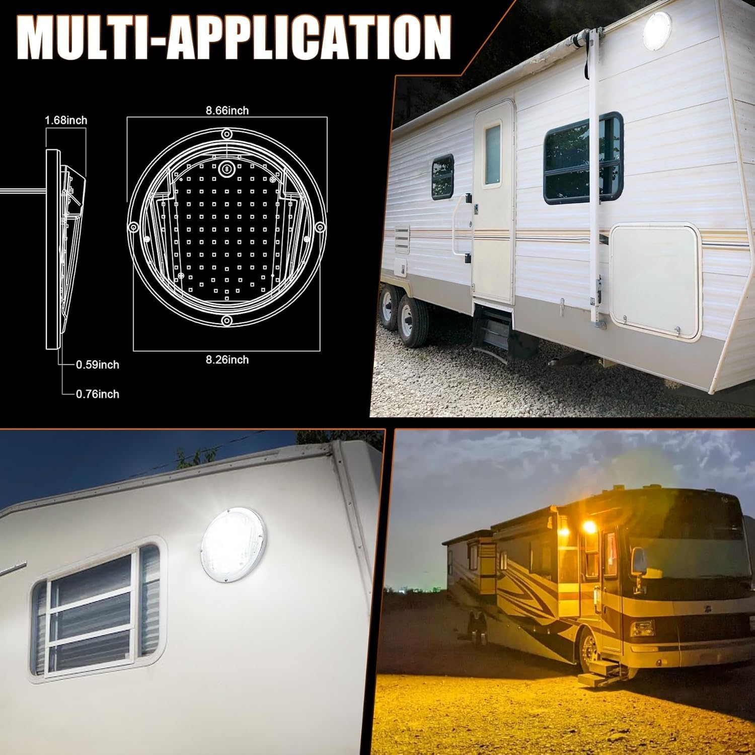 PXPART Led Porch Light, Dual Colors White/Amber 8.5Inch round Exterior Utility Light for Motorhome Caravan Campervan image number 5