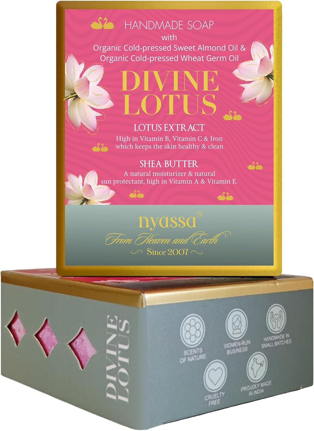 Nyassa Divine Lotus Handmade Soap with Natural Ingredients like Lotus Extracts and Almond Butter Floral Fragrance. No Paraben, Cruelty Free (150Gm) image number 2