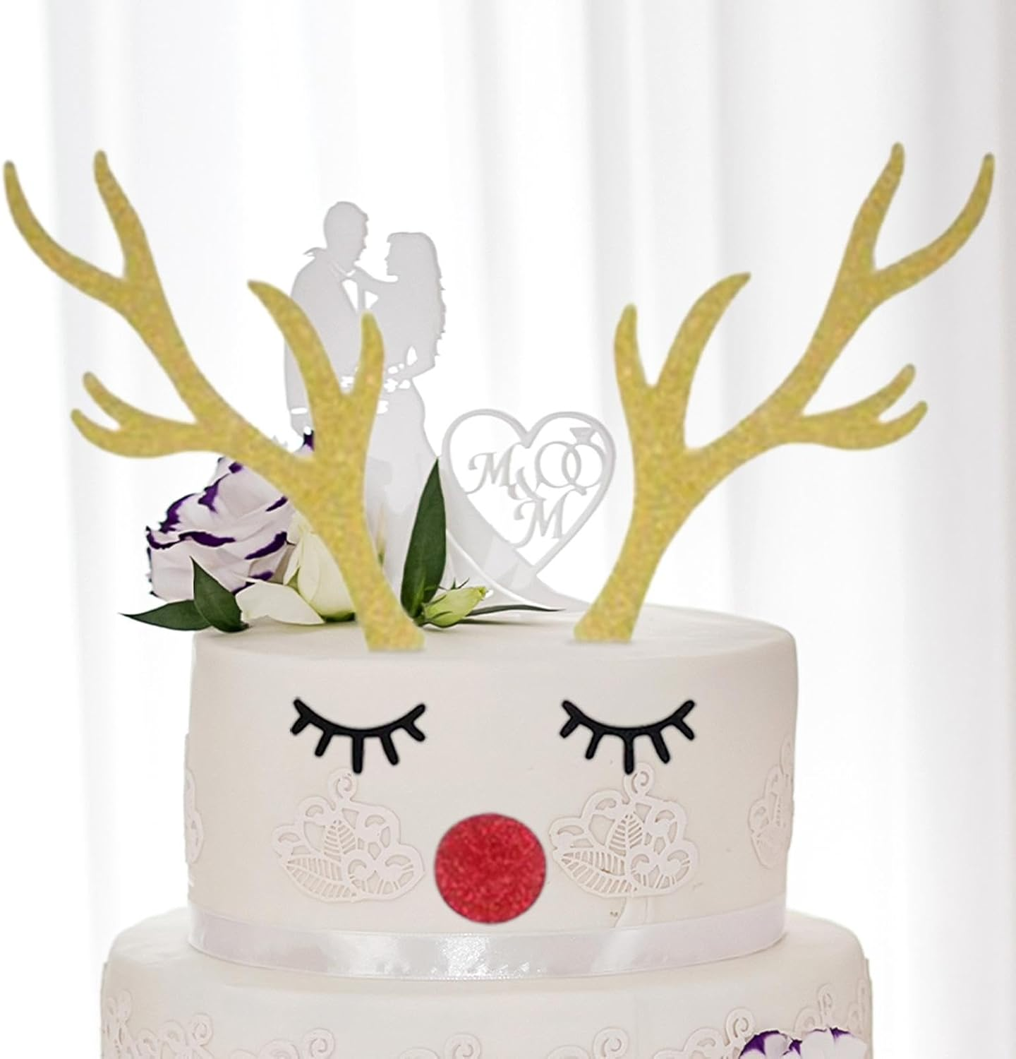 Deer Antler Cake Topper,Cake Topper Cake Decoration Rabbit Ears Antler - Cake Dessert Toppers Cake Decorating Supplies Safe for Wedding Christmas
