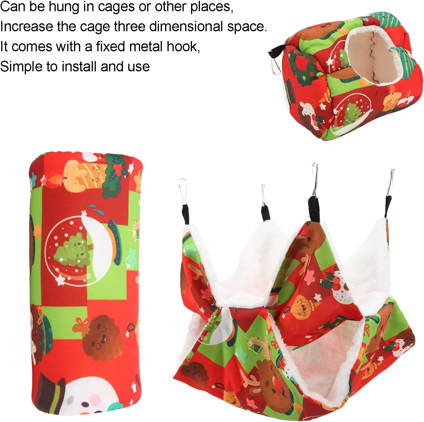 EVTSCAN Guinea Pig Cage Hammock Set Hanging Tunnel Hammock for Rat Ferret Small Cat 3Pcs(Red) image number 4