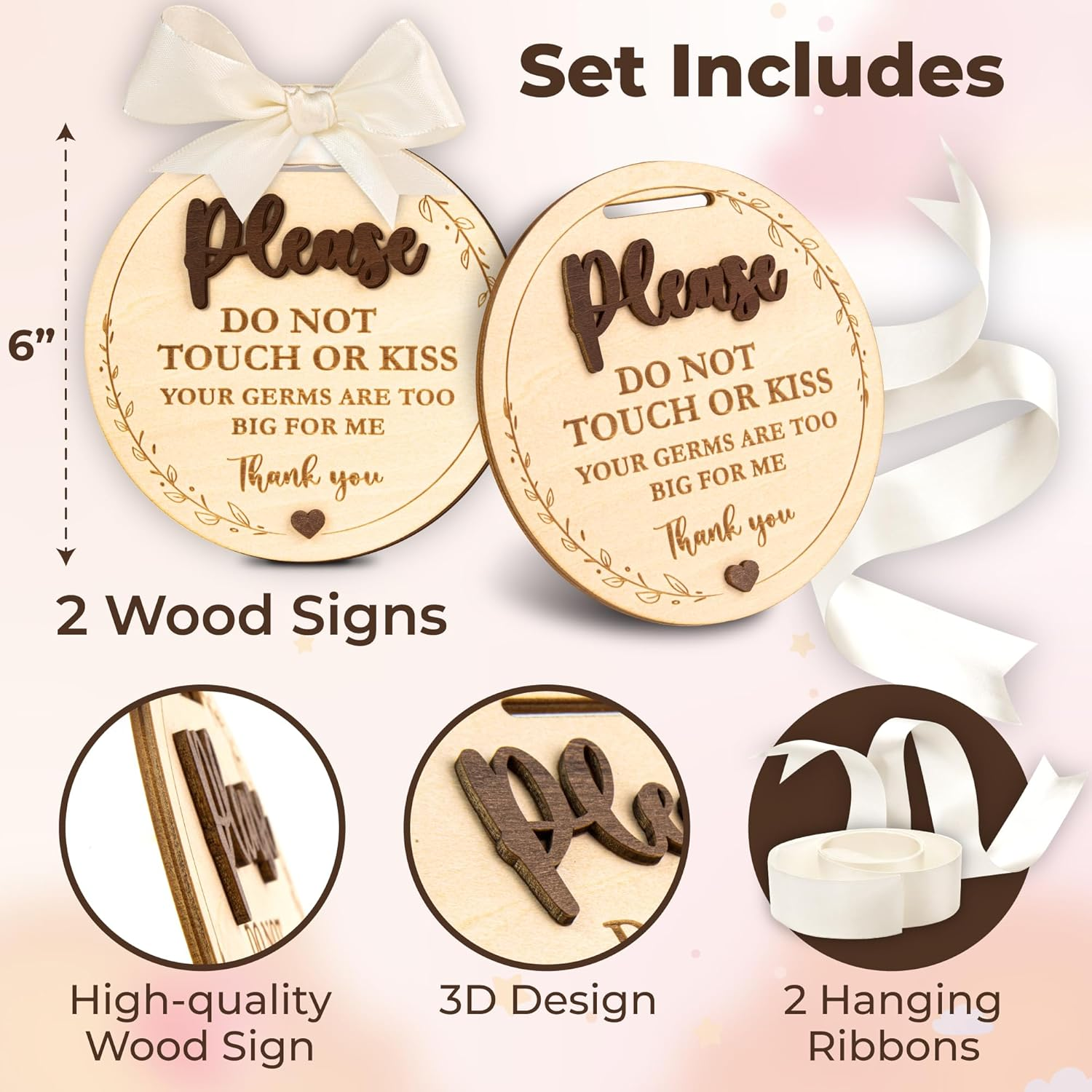 Please Do Not Touch or Kiss Baby Sign - 2 Pack Dont Touch Baby Sign for Car Seat or Stroller Tag, No Touching Baby Signage for Baby Newborn image number 3