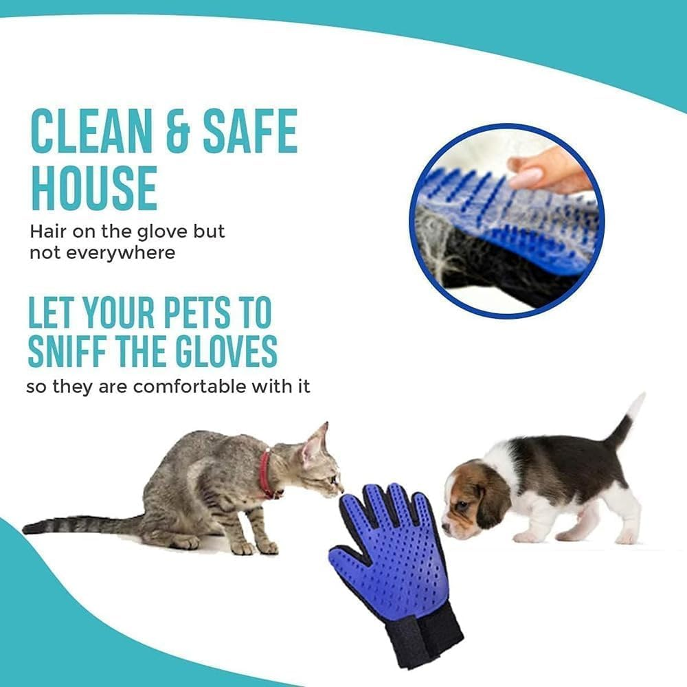 Mumoo Bear Pet Grooming Glove - Pet Hair Remover &ndash; Mitt Brush - Deshedding Brush Glove - Glove Brush for Gentle Massage &ndash; Moulting - for Cats & Dogs with Long & Short Fur (Blue, Right) image number 2