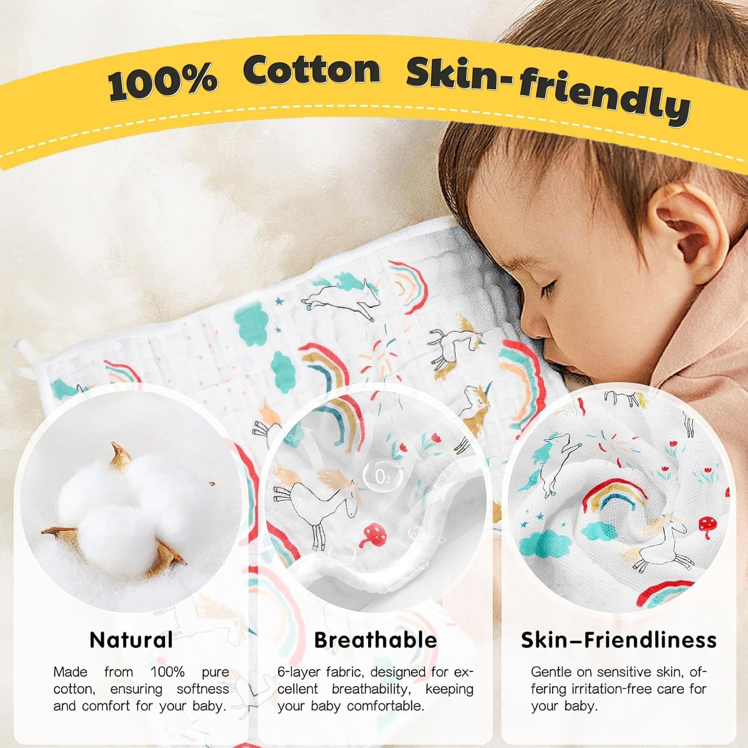 6 Pack Burp Cloths for Baby,Premium Cotton 20''X10'' Muslin Newborn Burping Rags,6 Layers Thicken Soft & Absorbent Spit up Rags,Reusable Feeding Towels Washcloths Bathing Face Towels for Boys Girls image number 6