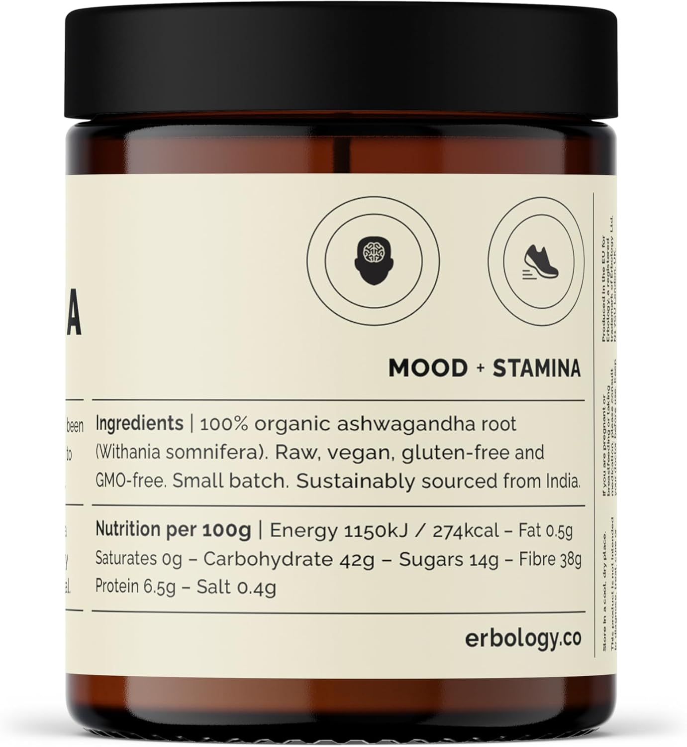 Erbology Organic Ashwagandha Powder 90G - 45 Servings - Sleep Aid - Rich in Withanolides - Sustainably Sourced Straight from Farm in India - Small Batch - Vegan - Gmo-Free image number 1