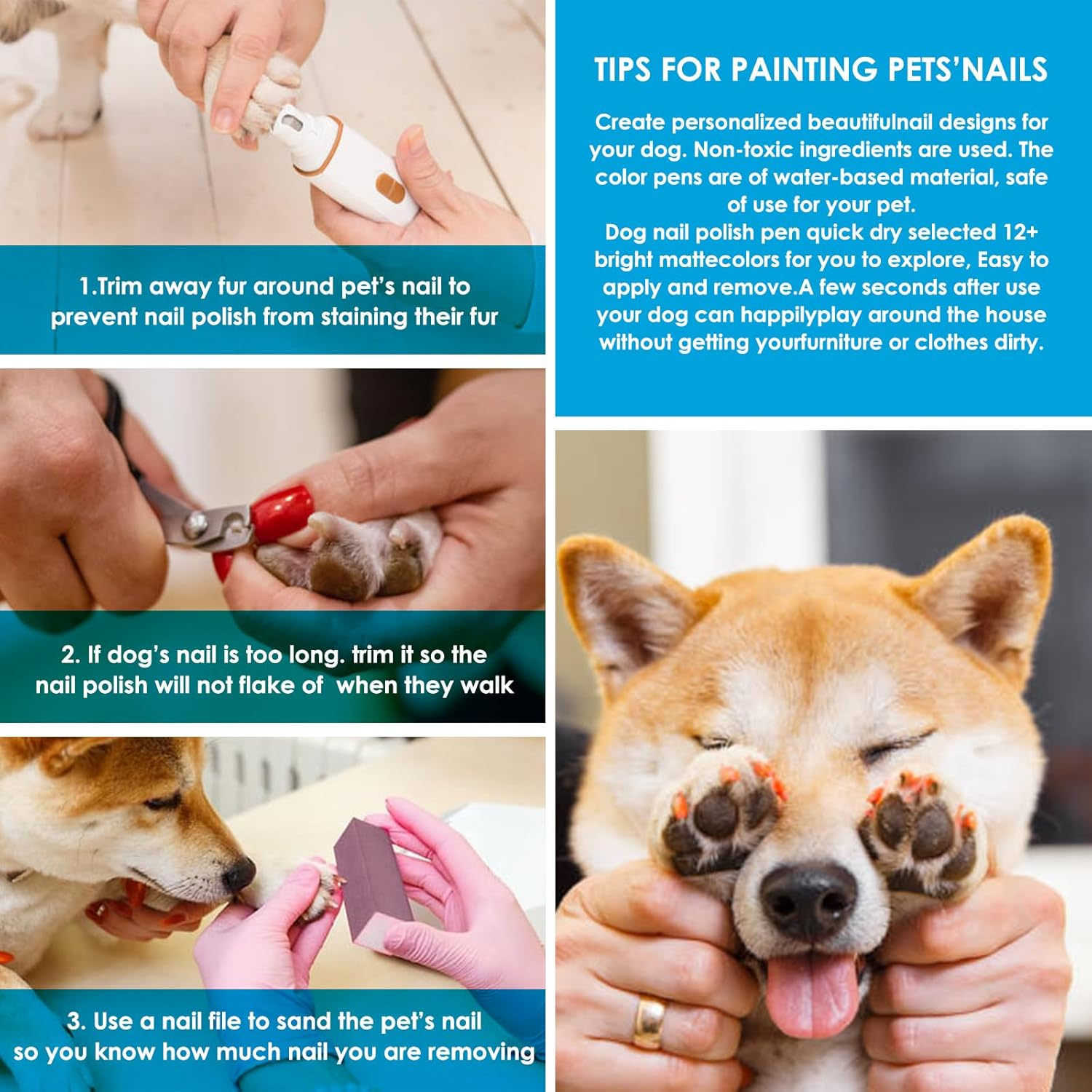 Dog Nail Polish,12 Colors Pet Paint Pen Set to DIY Beautiful Dog Nails Ideas,Safe Nail Polish Non Toxic and Odorless, Fast Drying Pet Paint Pen Set image number 6