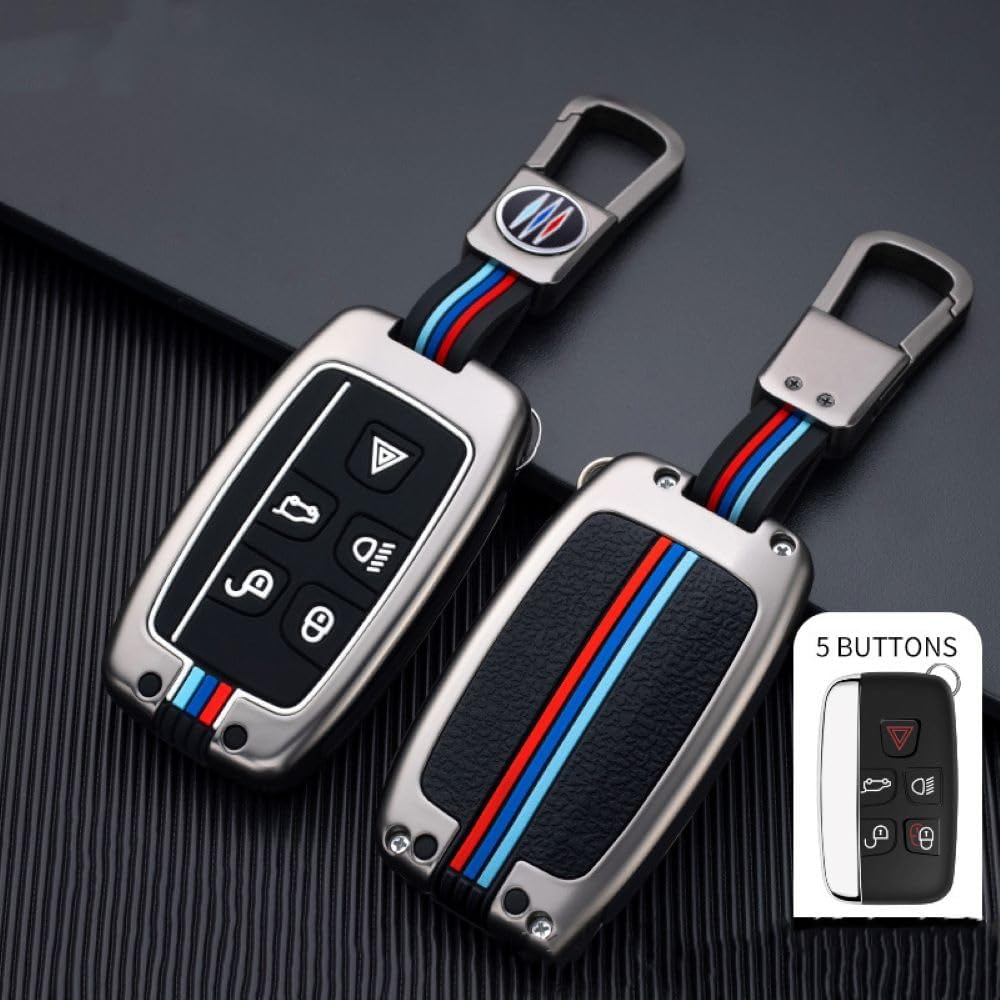 Key Fob Cover Case for Land Rover Metal Shell Smart Key Holder Compatible with Range Rover Sport Discovery LR4 Evoque Velar (Silver)