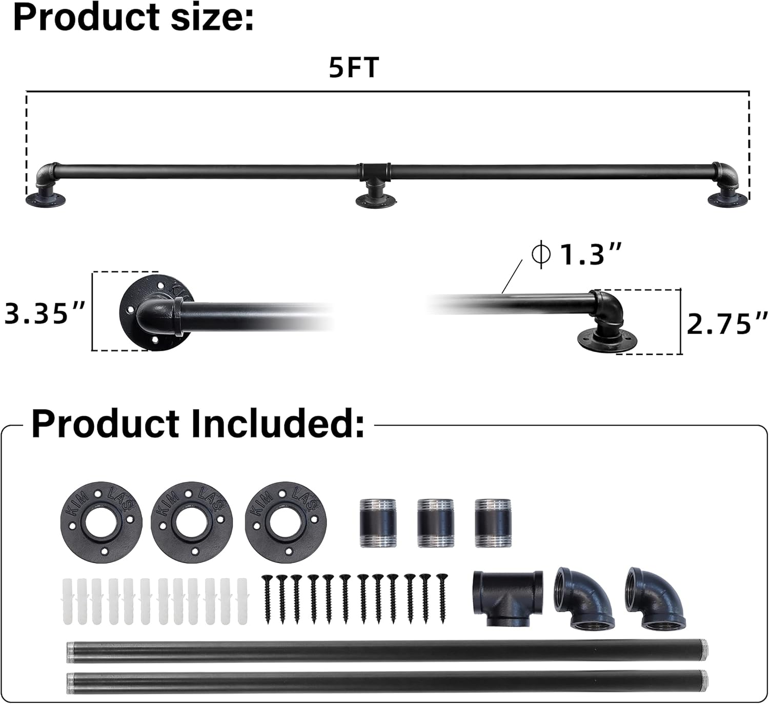 Handrails for Outdoor Steps 5FT, Galvanized Steel Handrails for Indoor Stairs Easy to Install, Iron Balusters Hand Railing Indoor Outdoor for Household or Commercial Buildings image number 4