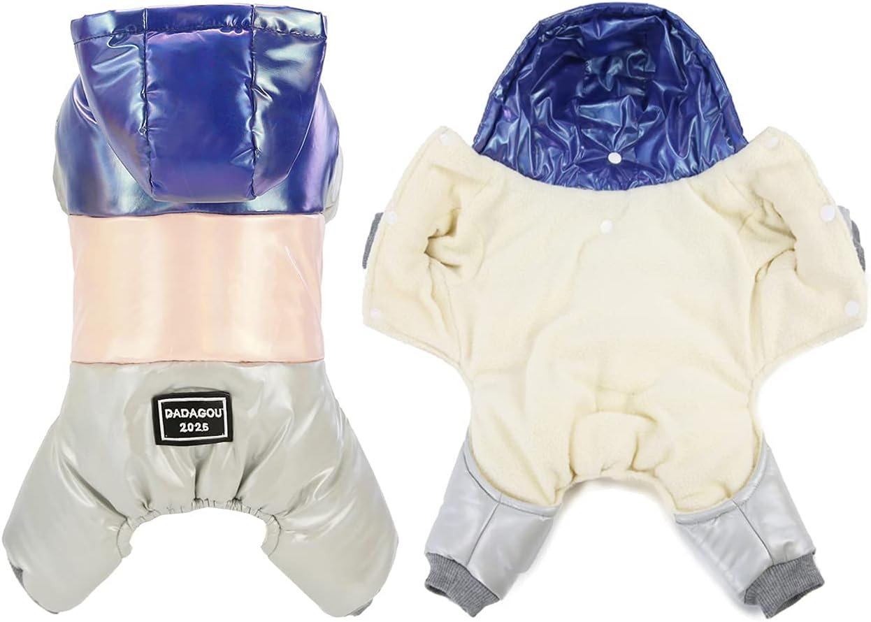 Izefia Dog Coat Windproof Jacket Cold Weather Coat 4 Legs Warm Dog Jumpsuit Winter Thick Clothes Waterproof Dog Coat for Small Dog Medium Cat Blue S image number 4